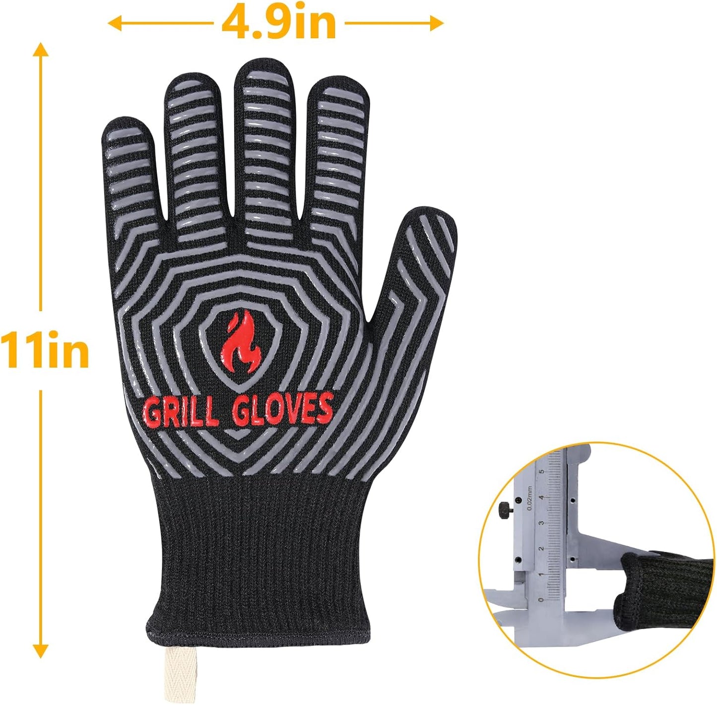 QUWIN BBQ Gloves, Oven Gloves, Grilling Gloves Silicone Non-Slip Oven Mitts, Kitchen Gloves for BBQ, Grilling, Cooking, Baking-1 Pair… (Black, One Size Fits Most)