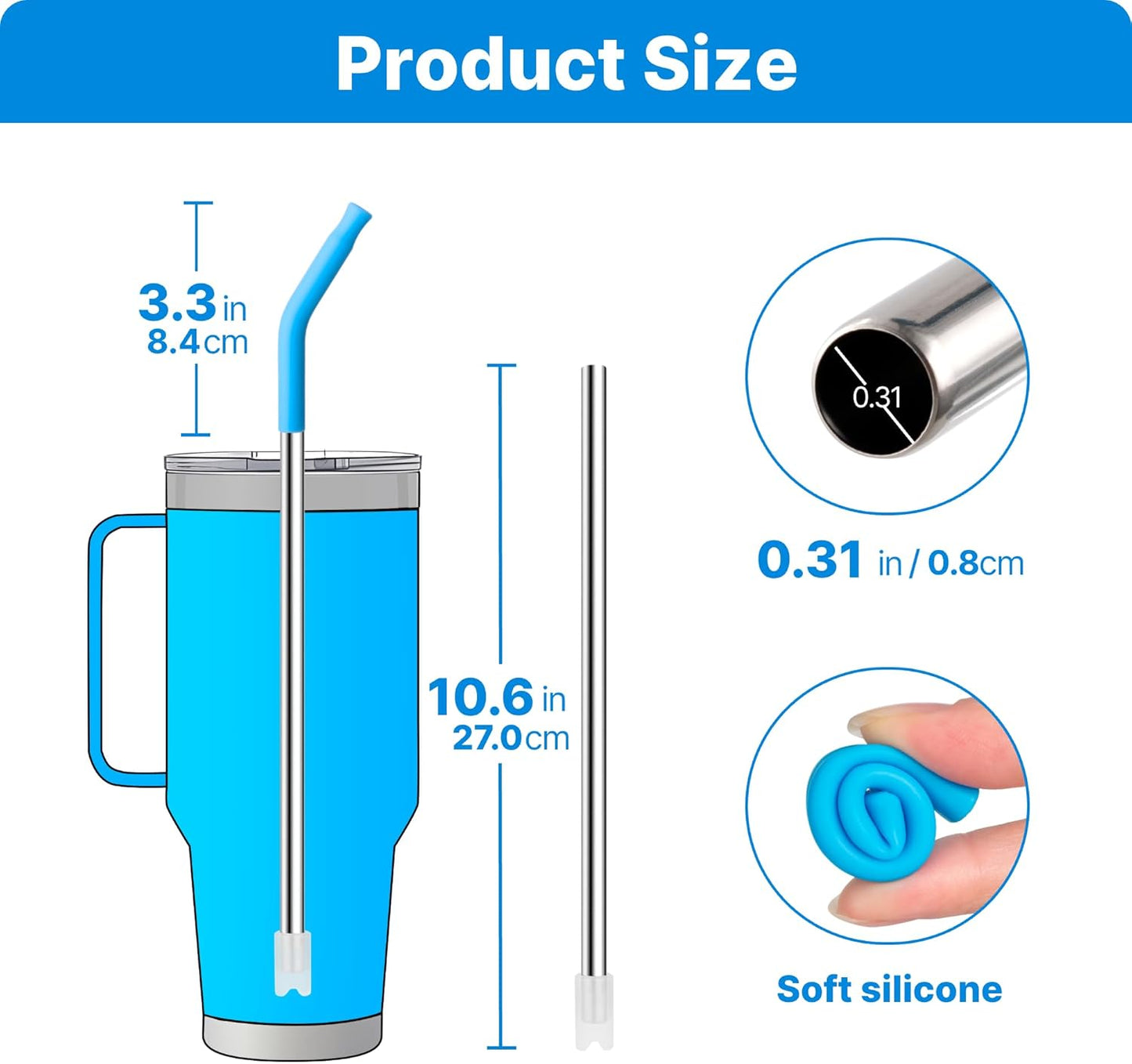 Stainless Steel Straws for 42 oz YETI Tumbler, 4 Pcs Metal Straws Reusable with Silicone Tip for 42 oz YETI, 30oz Stanley Cup(Color 3)