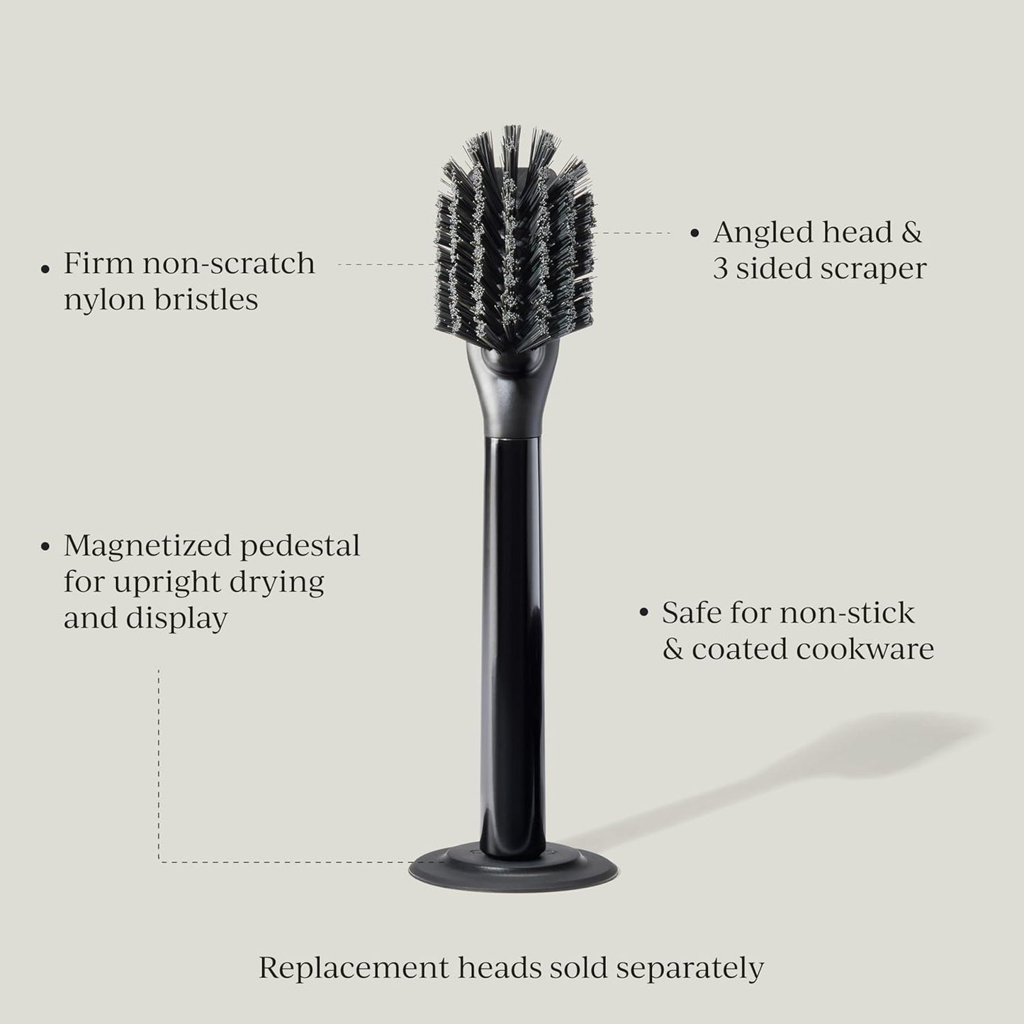 Ionic Dish Brush, Magnetized to Stand Upright, Stainless Steel with Replaceable Head, Bronze
