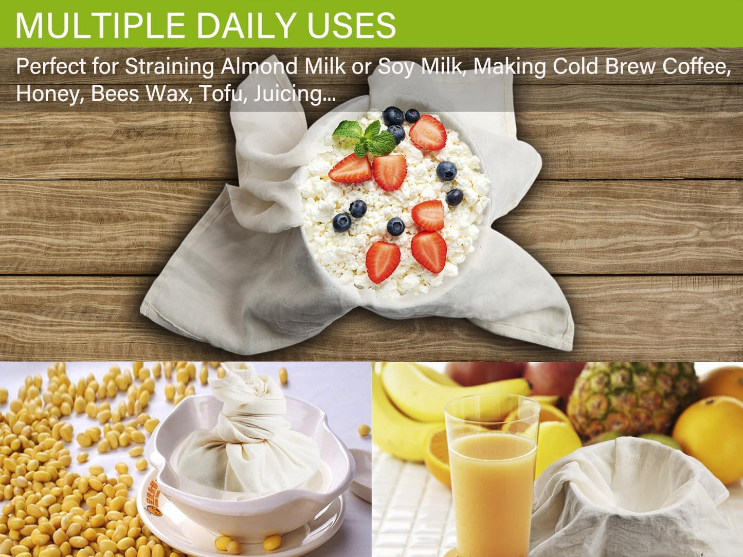 Organic Cheese Cloths, GOTS Certified, 8PCS, Grade 100, 20x20Inch Hemmed Cheese Cloth Fabric Reusable Fine Mesh Cloth, 100% Cotton Unbleached Muslin Cheesecloth for Straining, Cooking, Baking, Cheese