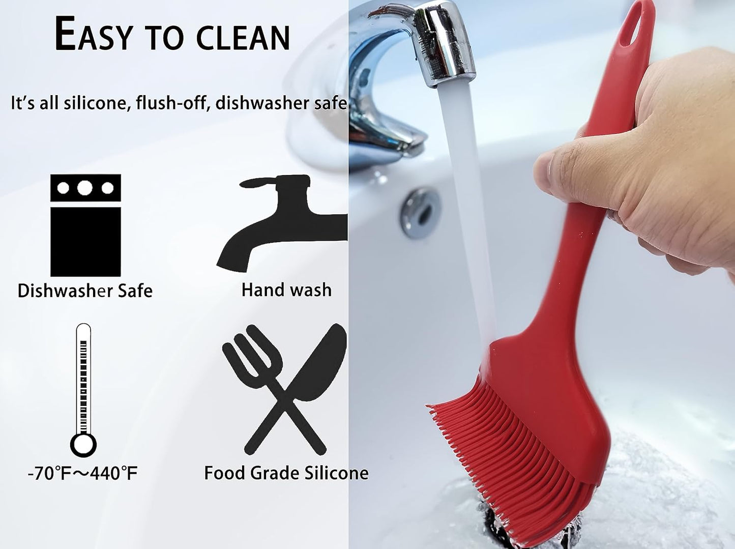 2 Pcs Of Large Silicone Basting Brushes One-Piece Design Pastry Brush Spread Oil Butter Sauce Marinade For Grill BBQ Baking Heat Resistant Kitchen Cooking Dishwasher Safe (Red And Gray)