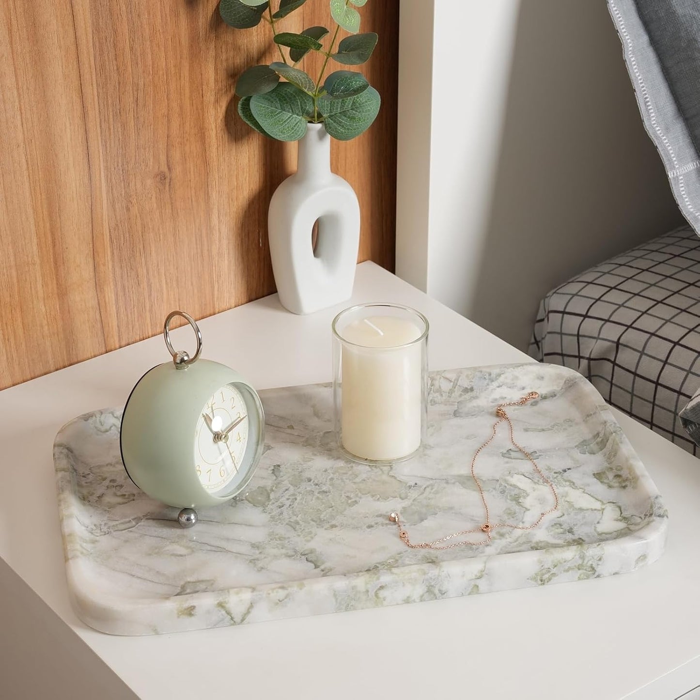 Marble Vanity Tray, Large Stone Bathroom Tray for Countertop, 14'' African Gem Genuine Marble Decorative Tray for Dresser, Green Kitchen Trays for Counter,Perfume Storage, Non-Resin/Ceramic