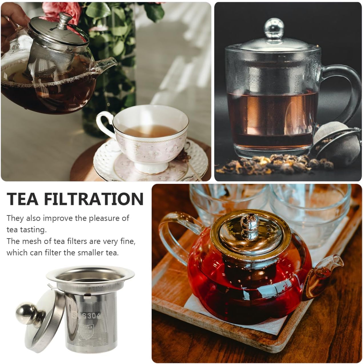 Stainless Steel Tea Infuser Insert with Dual-Function Lid Extra Fine Mesh Strainer for Loose Leaf Tea Heatproof Double Handles Perfect for Teapots and Mugs