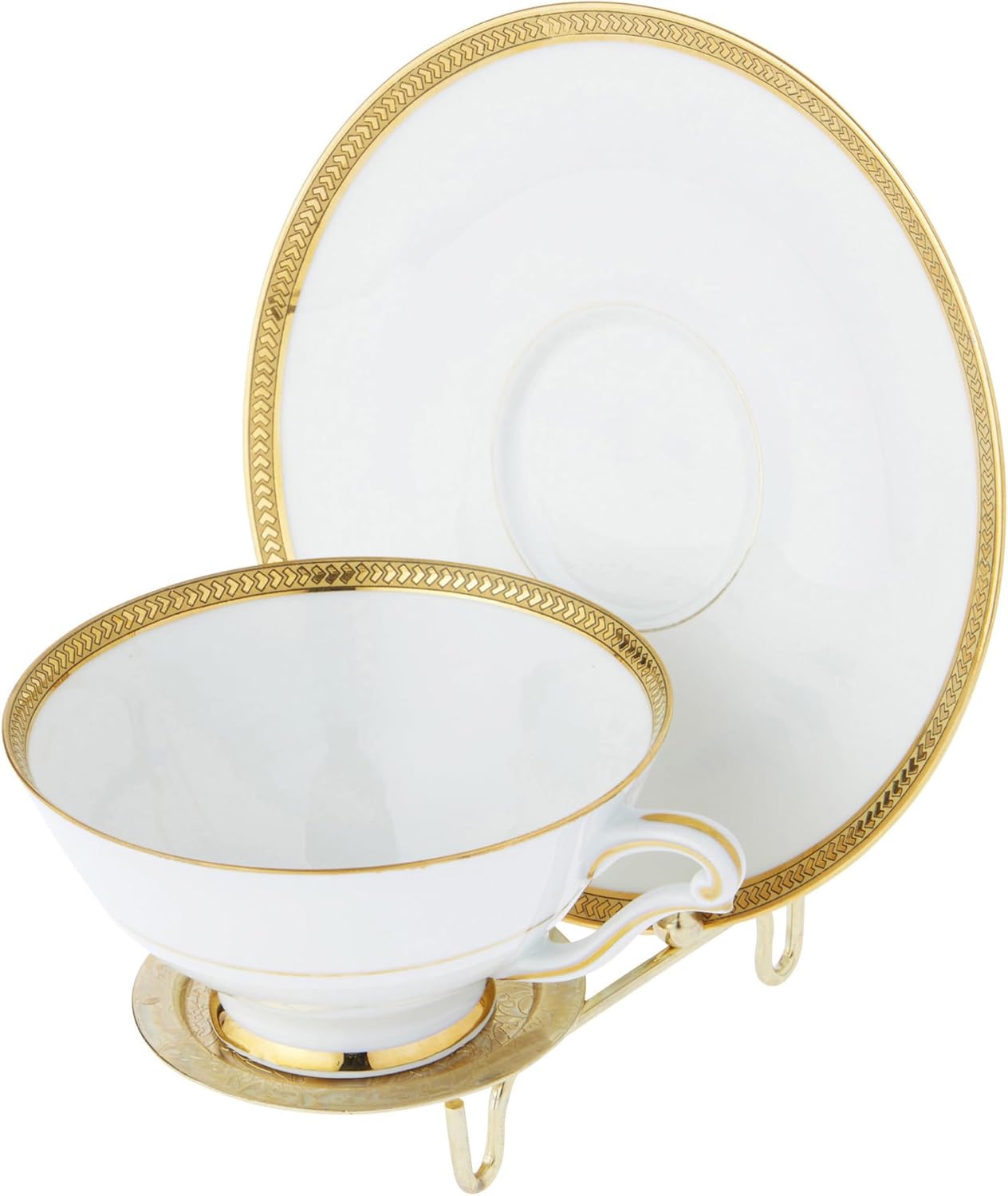 Bard's Ornate Shiny Gold-toned Cup and Saucer Stand, 3" H x 2.75" W x 4" D, Pack of 3
