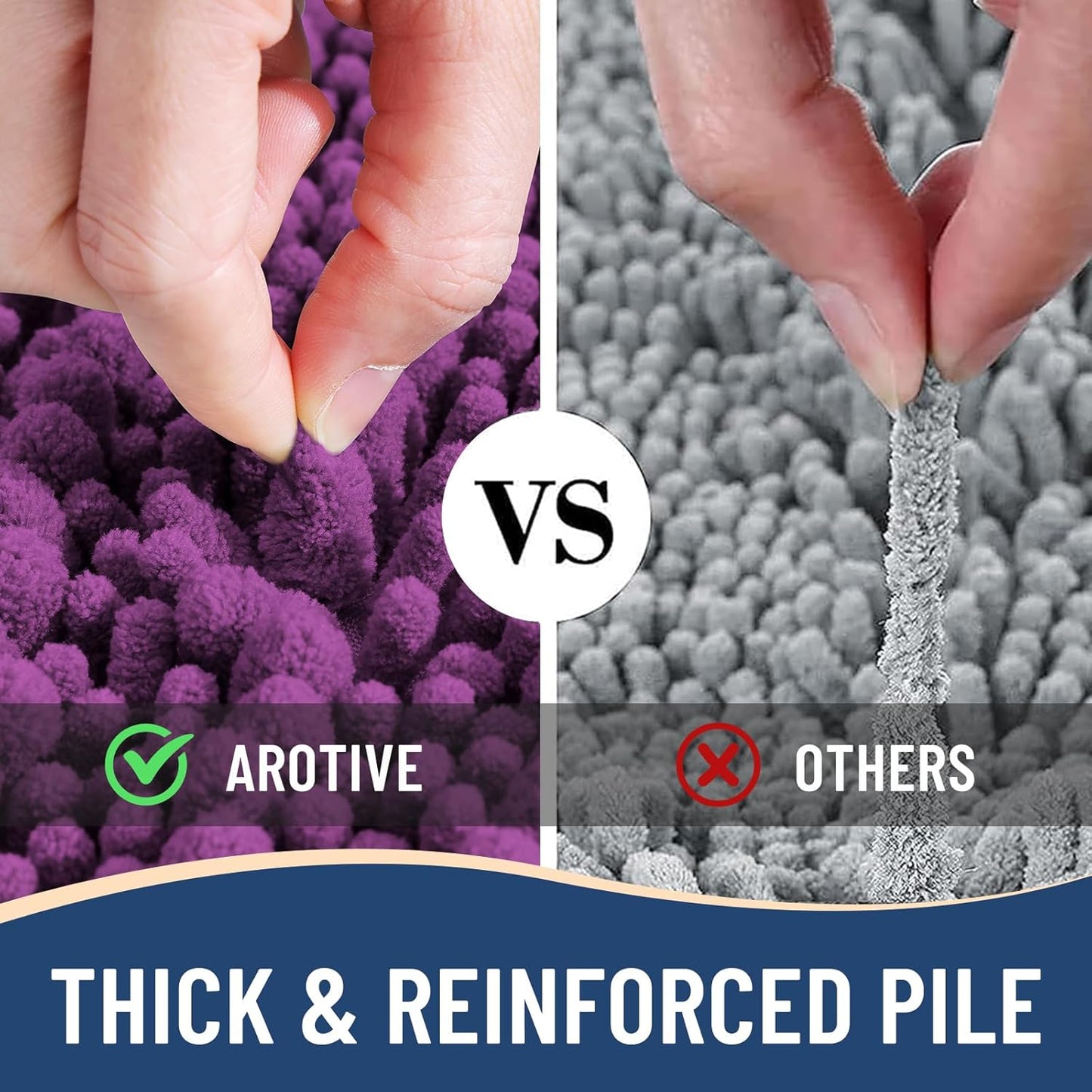 Arotive Luxury Chenille Bathroom Rug Mat, Extra Soft Thick Absorbent Shaggy Bath Rugs, Non-Slip Machine Wash Dry, Plush Bath Mats for Bathroom, Shower and Tub, 30x17, Purple