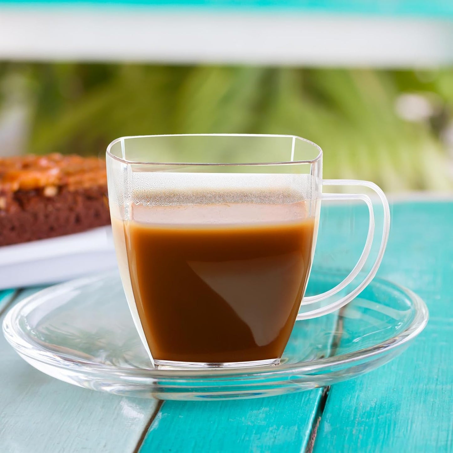 Amyhill 50 Pcs Disposable Tea Cups Mini Plastic Tea Cup Bulk with Handle Hard Plastic Coffee Mug Disposable Square Espresso Mug for Party Catering (Transparent)