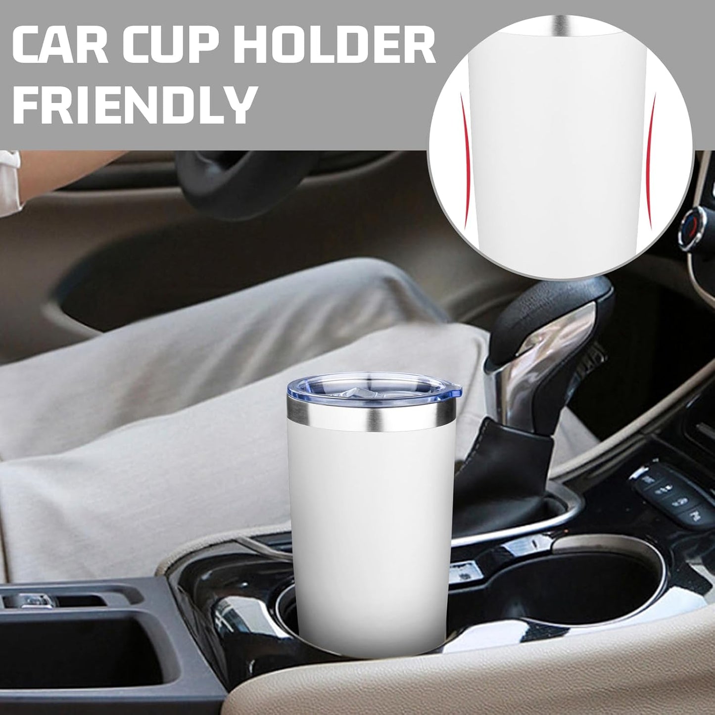 20oz Tumbler with Lid Double Wall Vacuum Insulated Travel Coffee Mug Stainless Steel Thermal Cup Powder Coated Sturdy Coffee Tumbler Bulk for Hot and Cold Beverage (White,6)