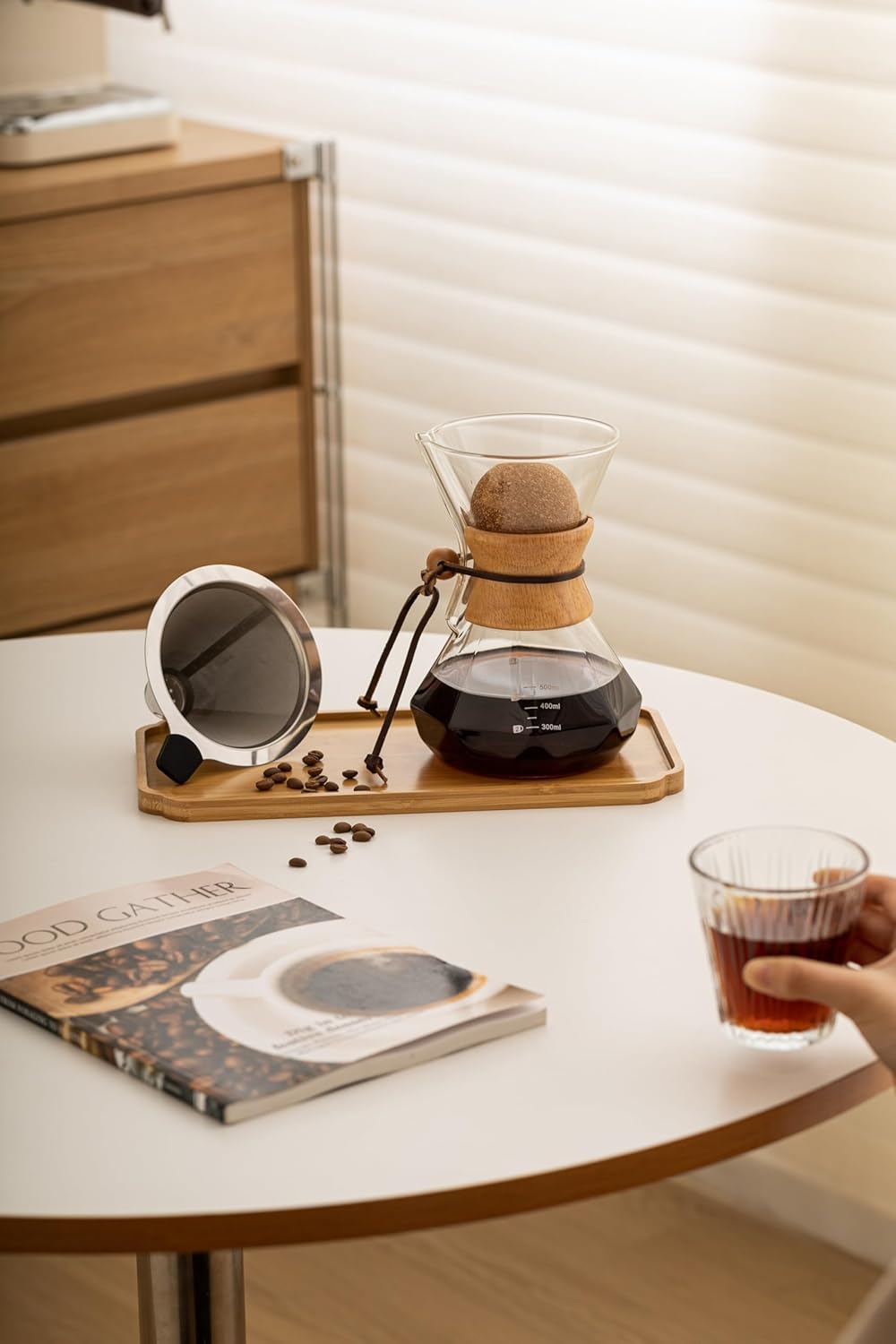 Pour Over Coffee Maker With Wood Sleeve,13.5oz/400mlPour Over Coffee Dripper,Pour Over Coffee Maker Set With Cork Stopper (13.5oz/400ml)