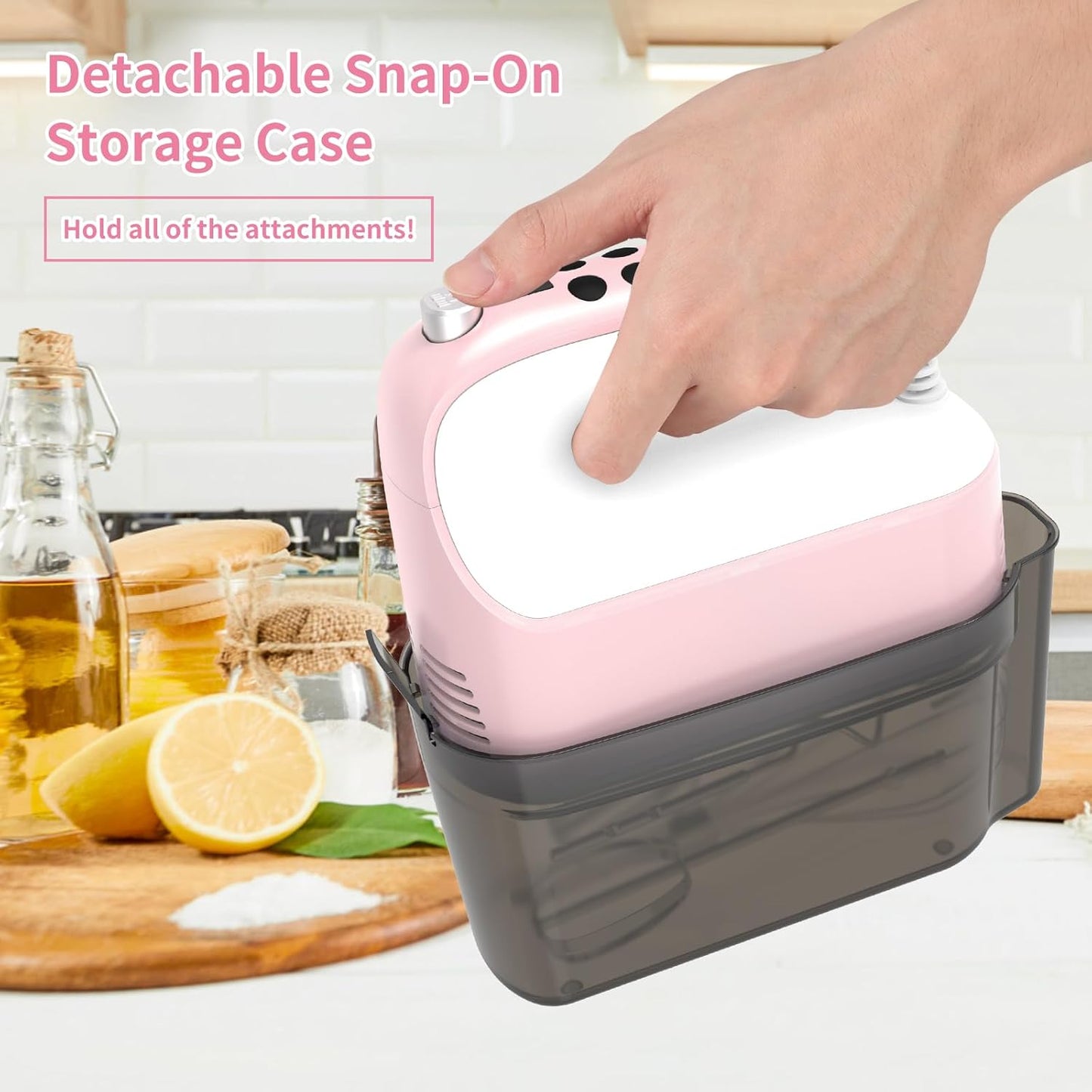 9-Speed Digital Hand Mixer Electric, 400W DC Motor, Hand Mixer electric Handheld with Snap-On Storage Case, Touch Button, Turbo Boost, 5x Stainless Steel Accessories (Pink)