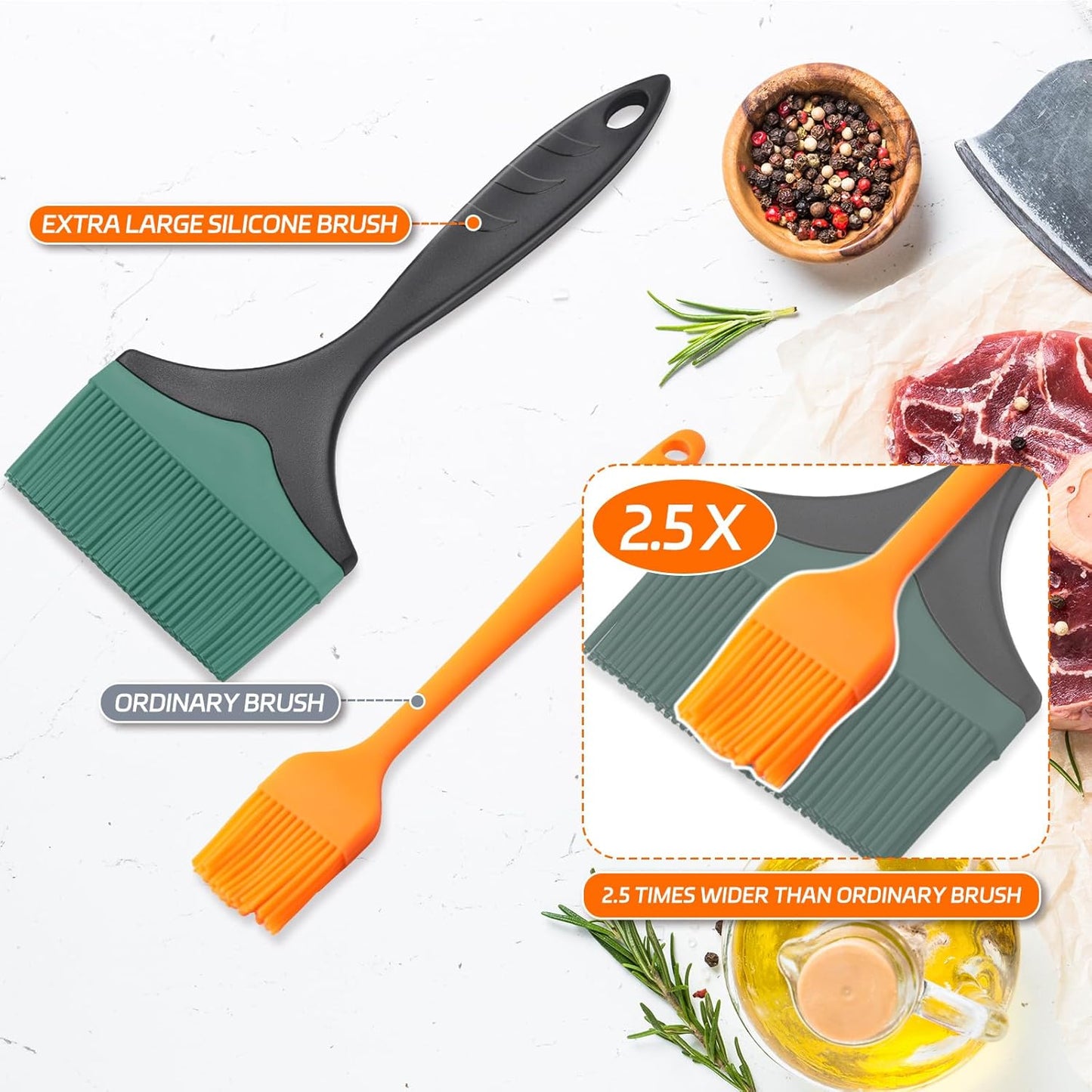 Large Silicone Basting Pastry Brush - 3.95inch Extra Wide Silicone Sauce Brush for Grilling,Heat Resistant Brushes Spread Oil Butter Sauce for Cooking Baking BBQ,Dishwasher Safe(Green 1)