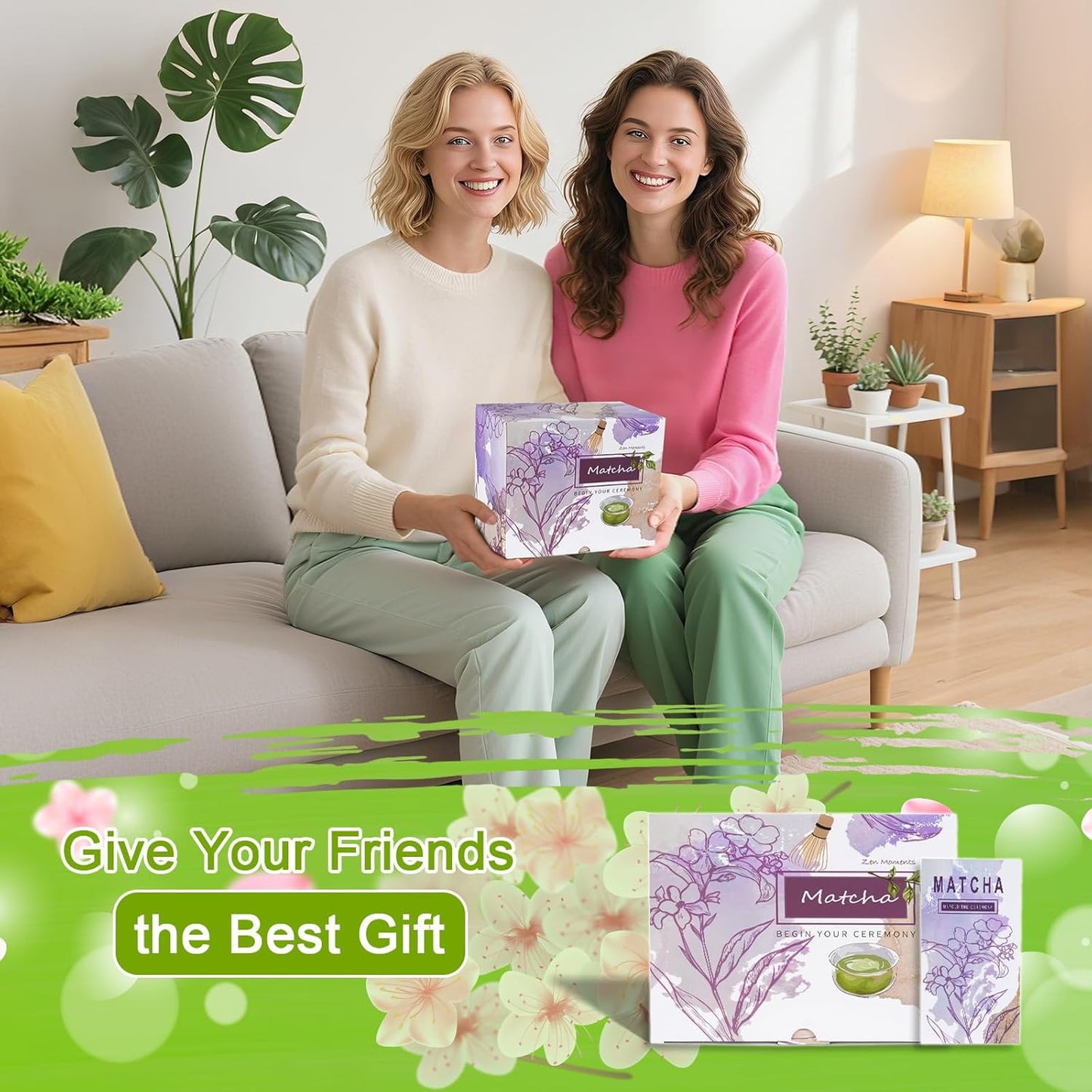 Matcha Whisk Set, Matcha Set 7 Pieces - Ceramic Matcha Bowl with Spout, Bamboo Chasen Whisk & Holder, Scoop, Sifter, Tea Towel - Complete Kit for Matcha Tea Ceremony, Latte, Ideal Gift(Mottled Green)