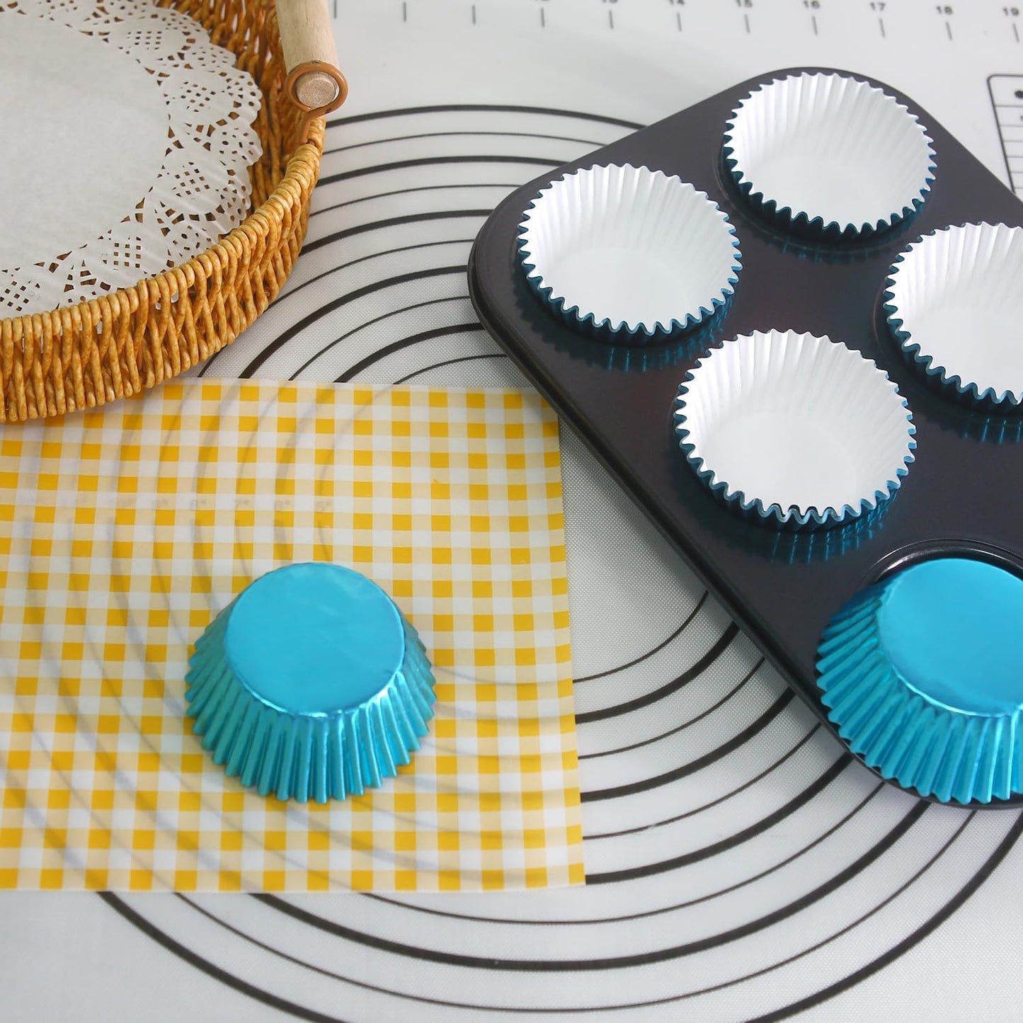 Standard Aqua Blue Foil Cupcake Liners Muffin Baking Cups for Party and More, 100-Count