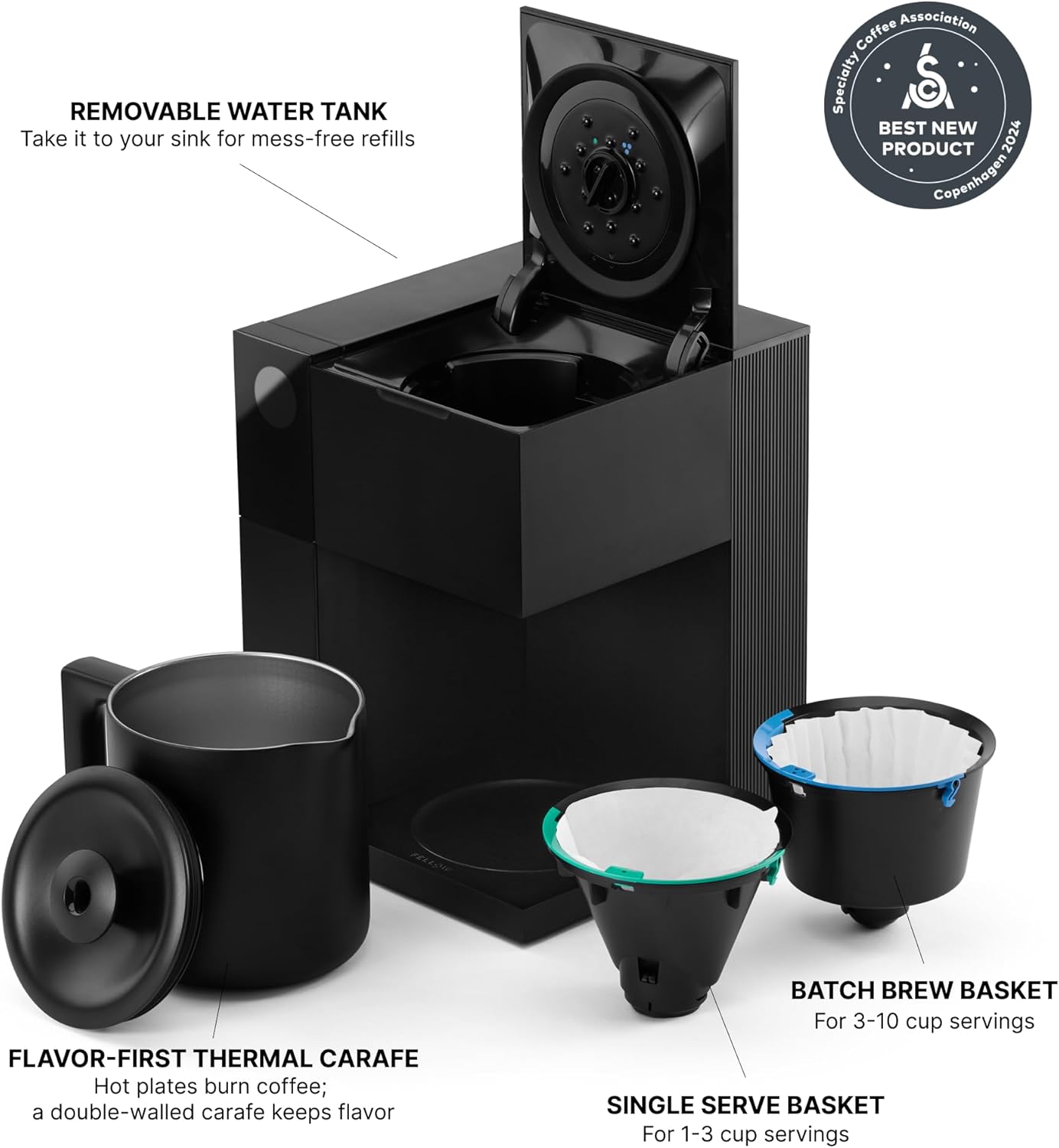 Fellow Aiden Precision Drip Coffee Maker, Thermal Carafe, Perfect Temperature Control, Bloom Cycle, Single Serve to 10 Cup Capacity, Matte Black