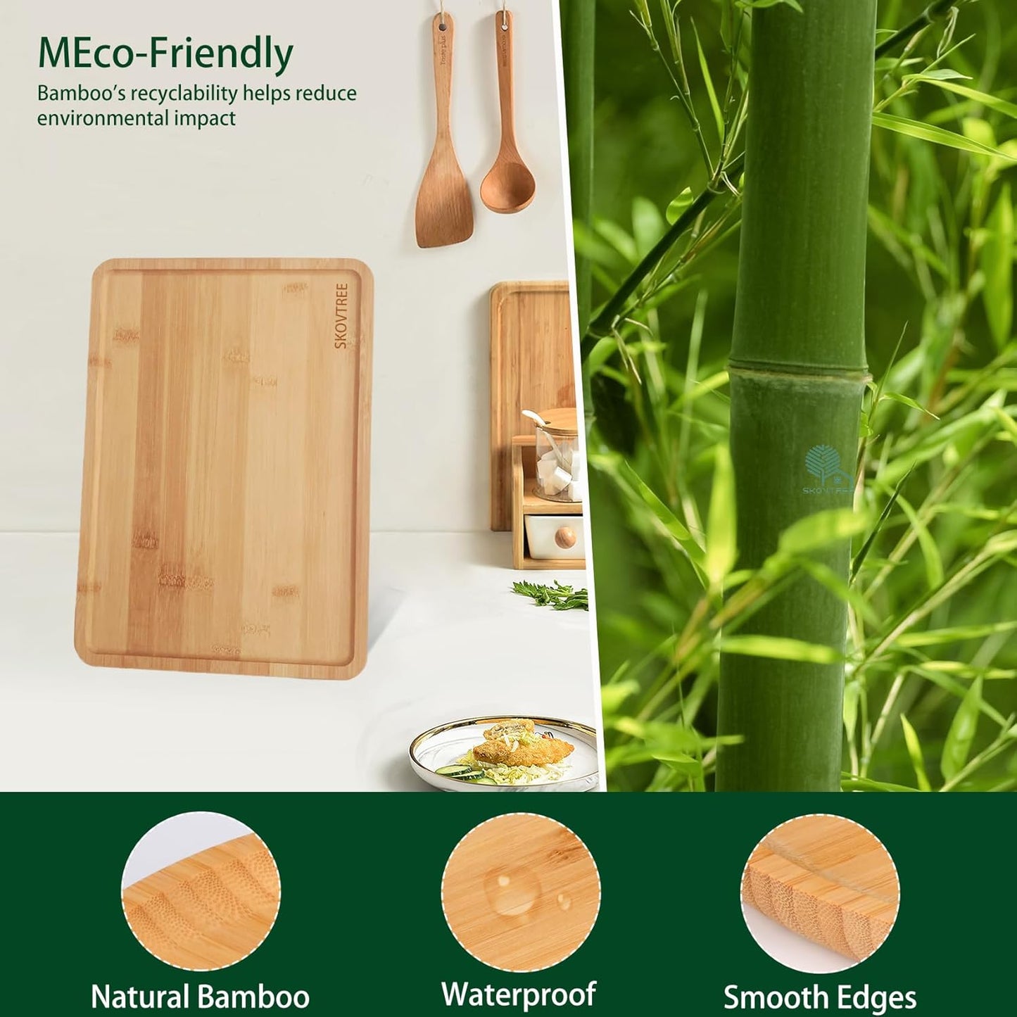 Bamboo Serving Tray, Food Tray for Eating and Serving Coffee, Tea, 15.8x11.8 Inch