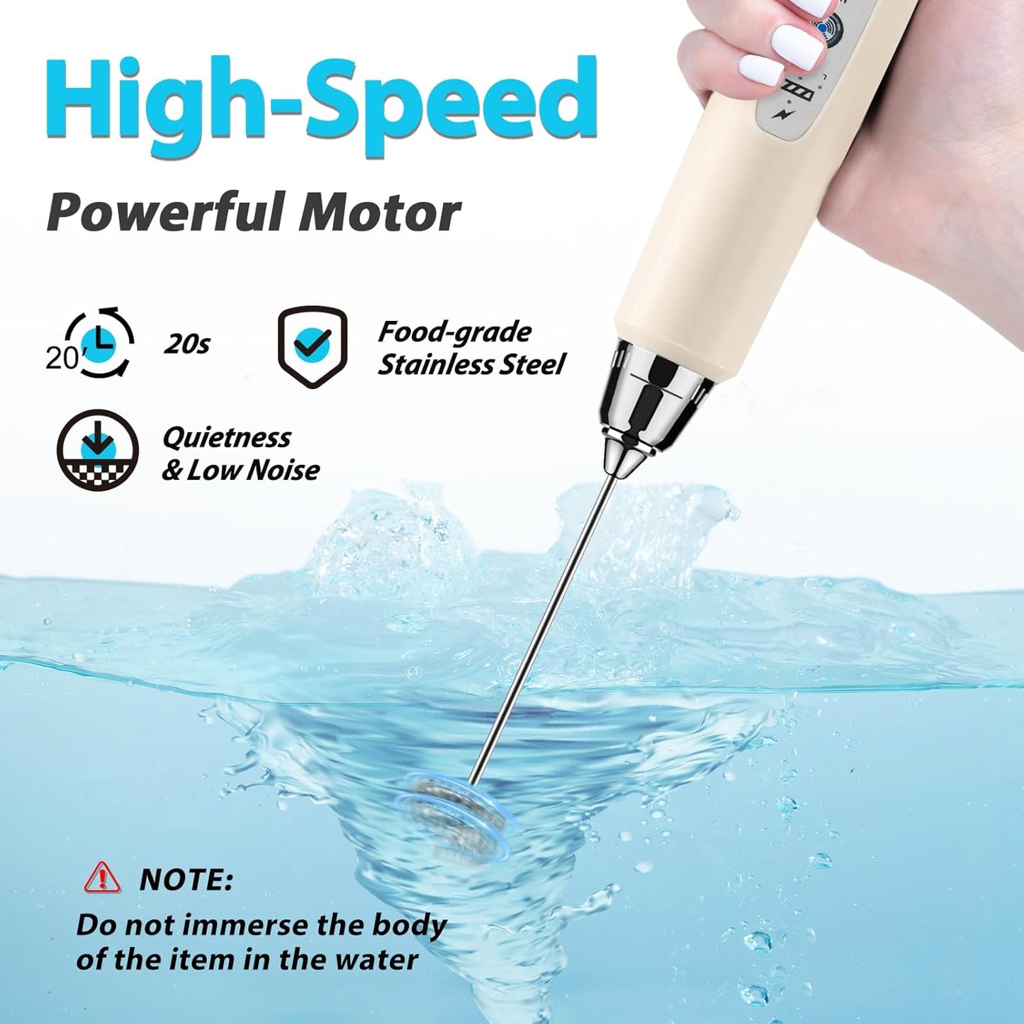 Milk Frother Rechargeable Handheld for Coffee-Drink Mixer 3 Speed Adjustable, Frother Wand with 3 Stainless Whisks, Electric Foam Maker, Electric Whisk for Latte Cappuccino Matcha Egg