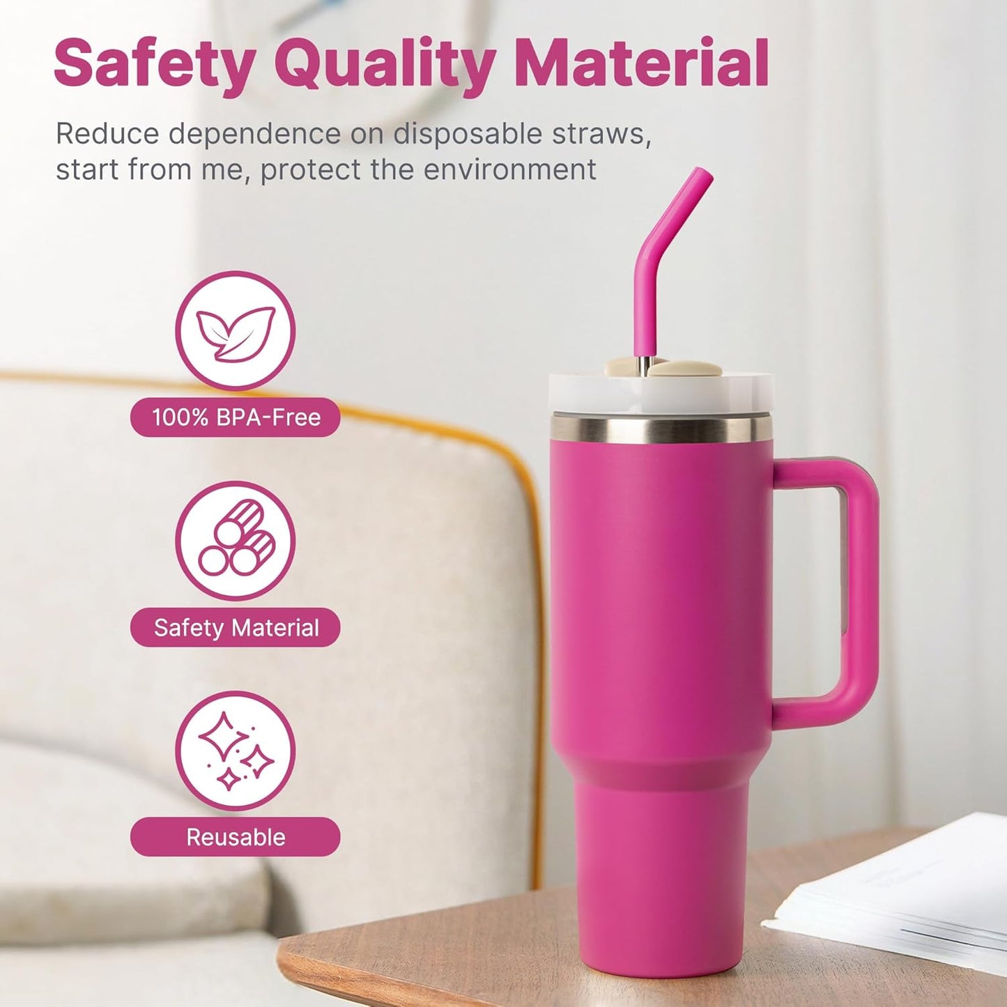 Metal Straw for Stanley 40 oz Cup,Stainless Steel Replacement Straw with Silicone Tips for 40 oz Simple Modern, Meoky, Owala Tumbler, 1 Portable Bag