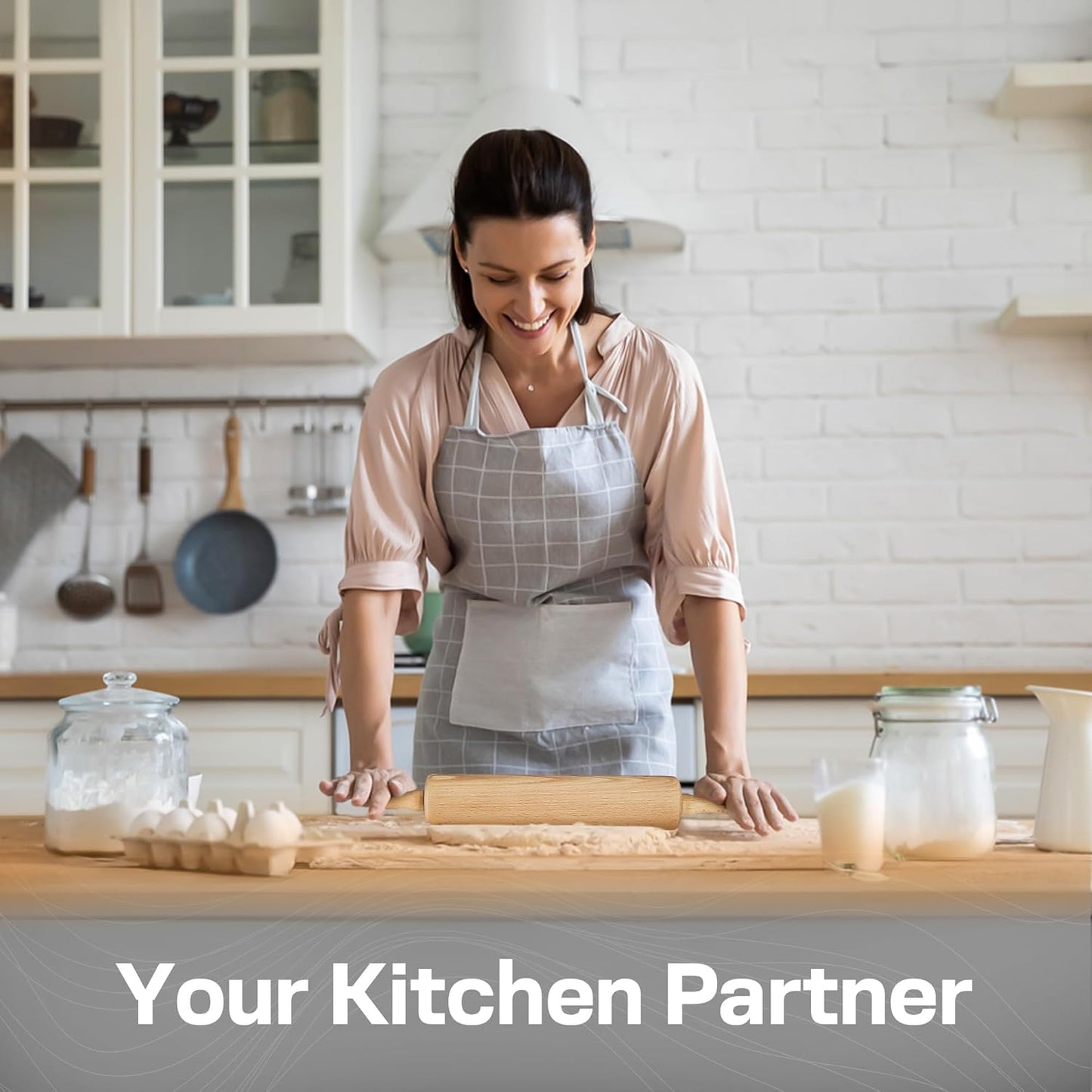 All-Purpose 17.6 Inch Beech Wood Non-Stick Rolling Pin - For Baking, Pizza, Pasta, Pie, Cookies, Pastry.