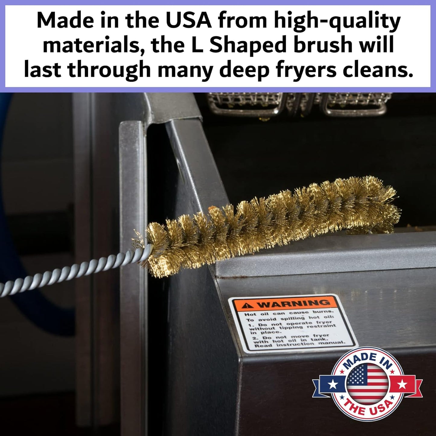 L-Shaped Deep Fryer Cleaning Brush, Up to 750F High Heat Resistant Metal Bristles Fryer Cleaning Brush for Food Debris, Grease Build-Up in Kitchen & Restaurant Deep Fryers Coil by FryOilSaver Co. B53C