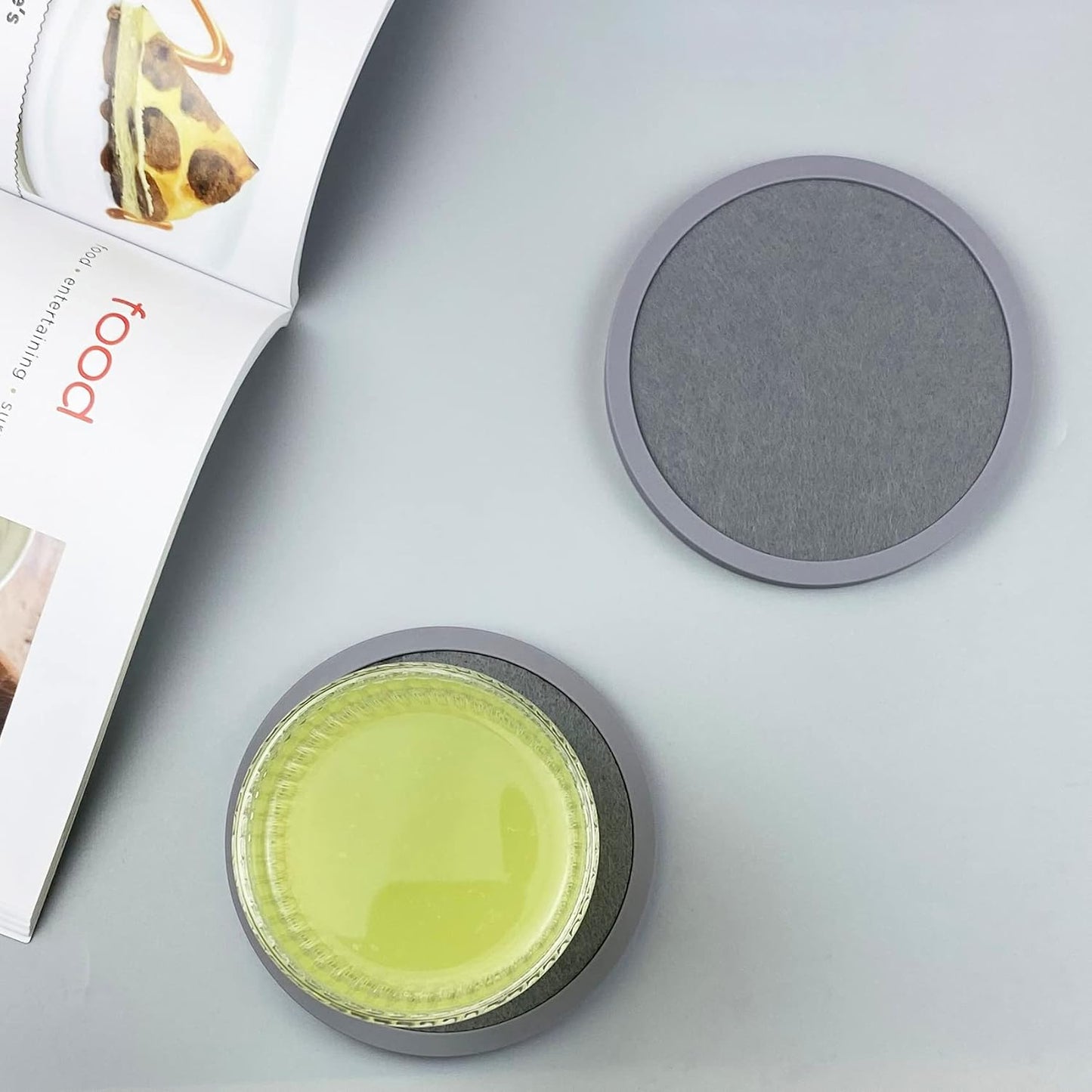 Absorbent Coasters for Drinks - 6Packs, Silicone Coasters with Soft Felt Insert (4.3inch, Gray)