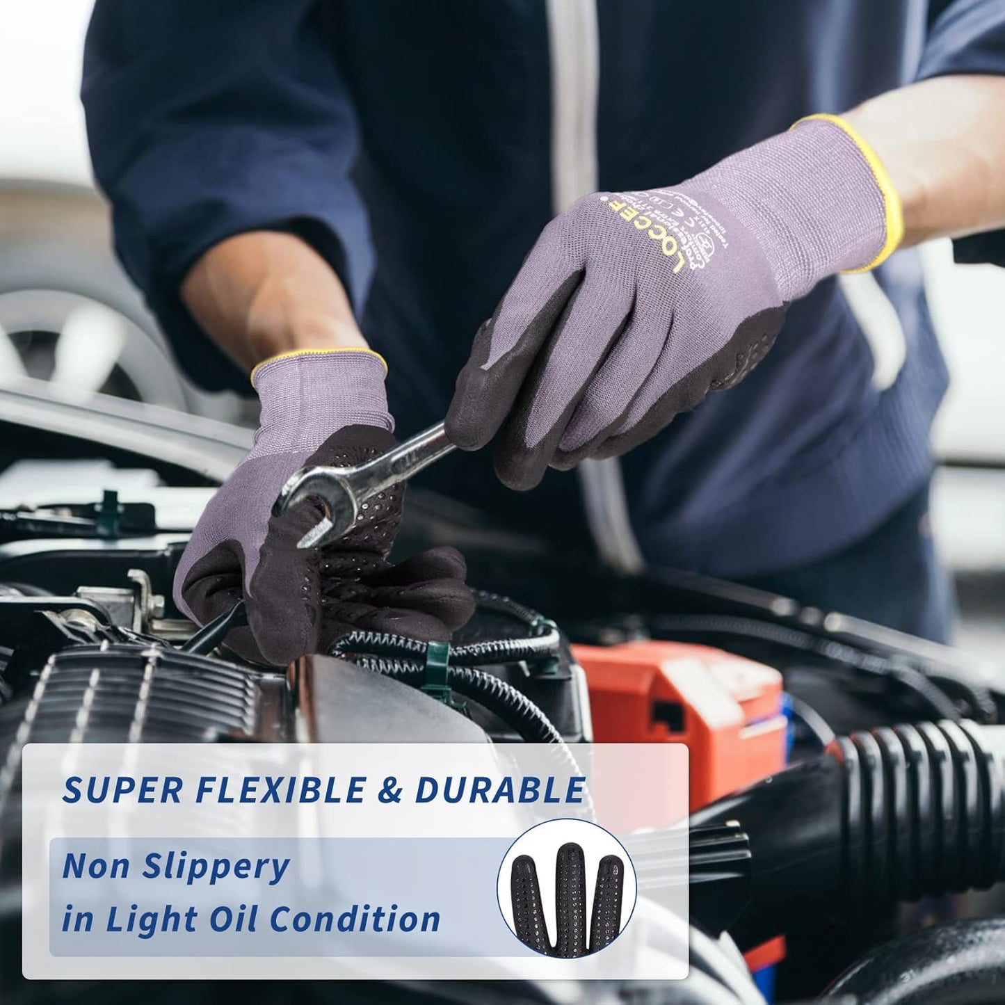 Work Gloves MicroFoam Nitrile Coated-6 Pairs,Endurance Seamless Knit Nylon,Dots on palm,Tacky Dot Grip Gloves