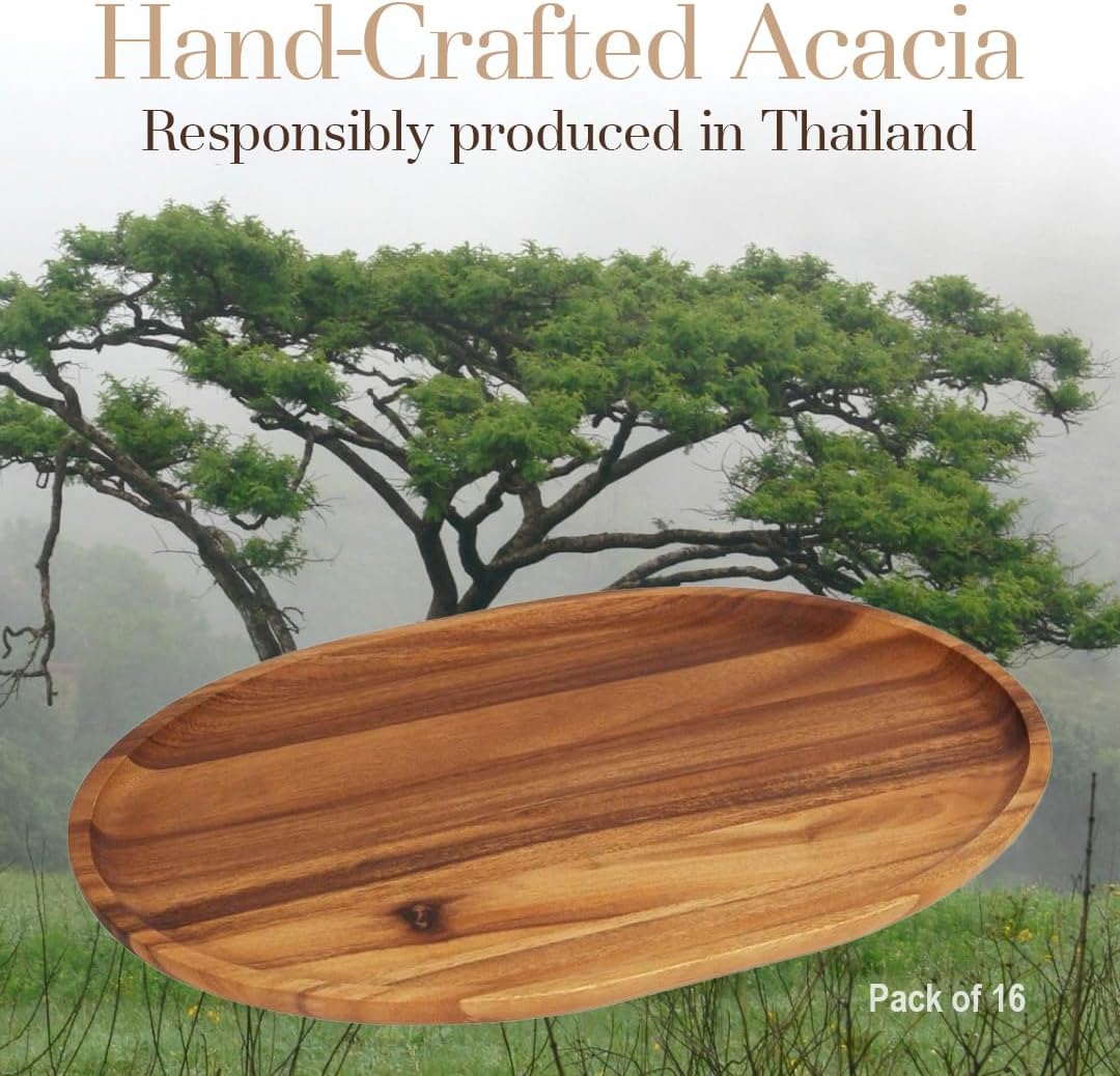 Woodard & Charles 15-Inch Acacia Oval Tray, Large - Pack of 16