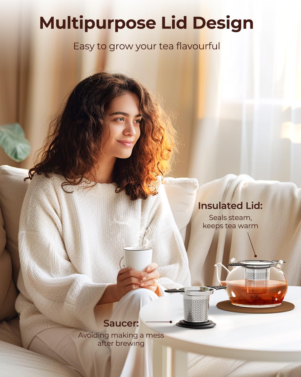 Reinmoson 2 Pack Extra Fine Mesh Tea Strainers for Loose Tea Single Cup, 304 Stainless Steel and Food Grade Silicone Loose Leaf Tea Steeper Tea Strainers & Filters for Black Tea, Coffee, Rooibos, etc