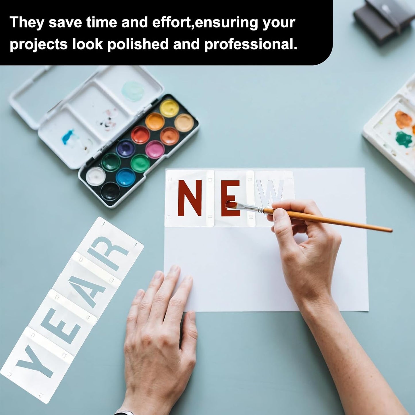 2 Pack - 2 Inch Letter Stencils Set, 72 Reusable Stencils for Painting On Wood, Metal, Walls, Fabric, Rocks with Interlocking, Perfect for Banners, Sign Making & DIY Art (2 inch)