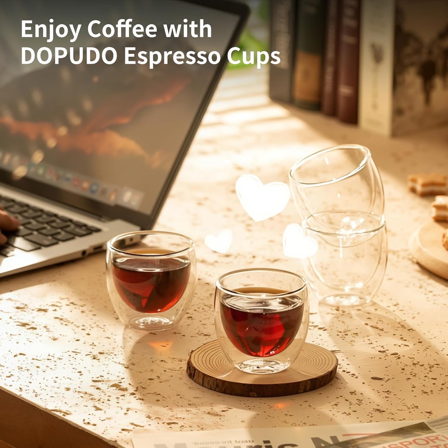 10oz Double Wall Espresso Cups Set of 4, Clear Expresso Shots Cup, Double Wall Insulated Espresso Mugs, 300 ML Tazas de Cafe Expreso, Microwave Dishwasher Safe,Suit for Espresso Machine