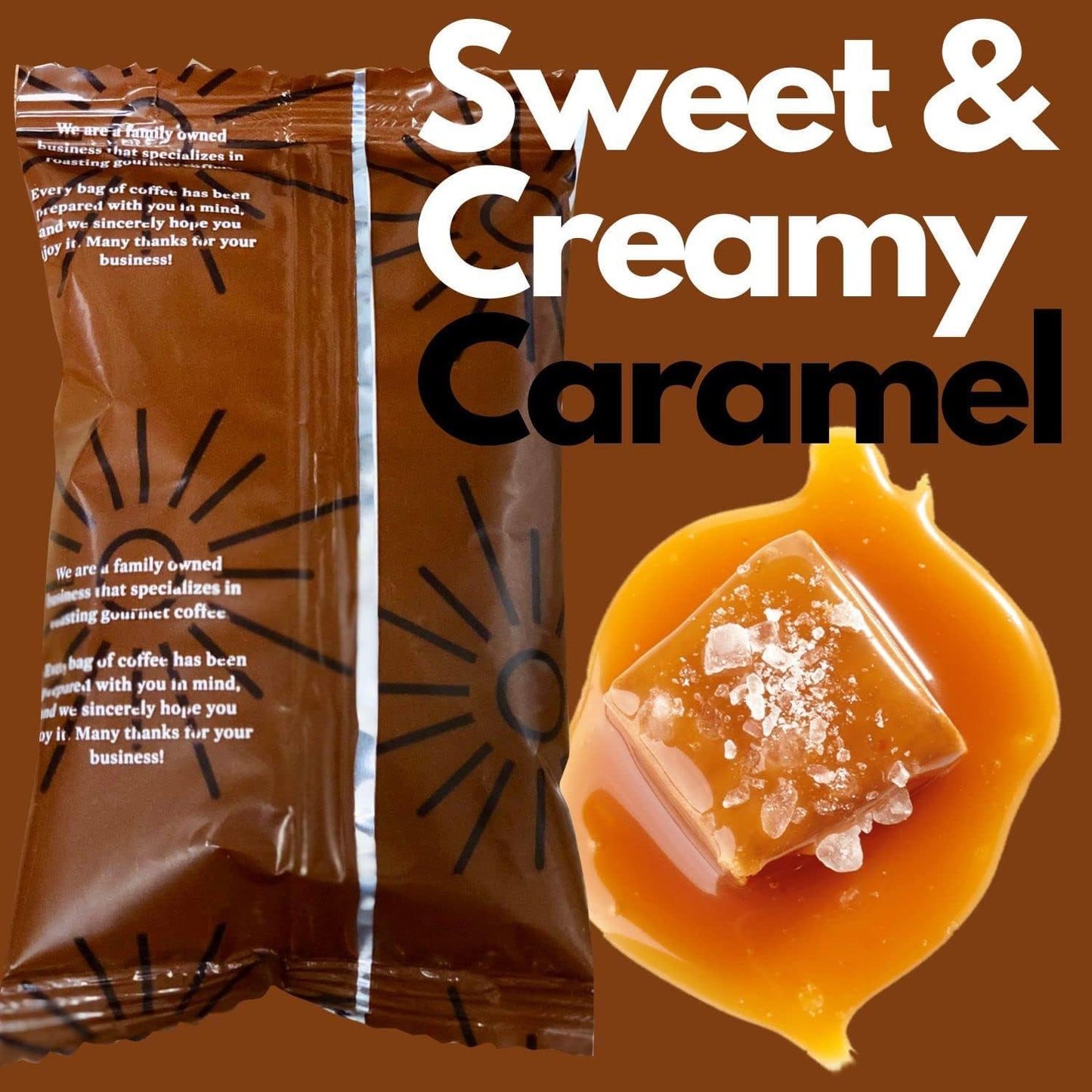 Sarasota Coffee Ground Packets | Gourmet Flavored Medium Roast Grounds Coffee Packs | Salted Caramel | Low Acid Mold Free Individual Single Pot Pouches for 12 Cup Coffee Maker | 2 Ounce Bags, 12 Count