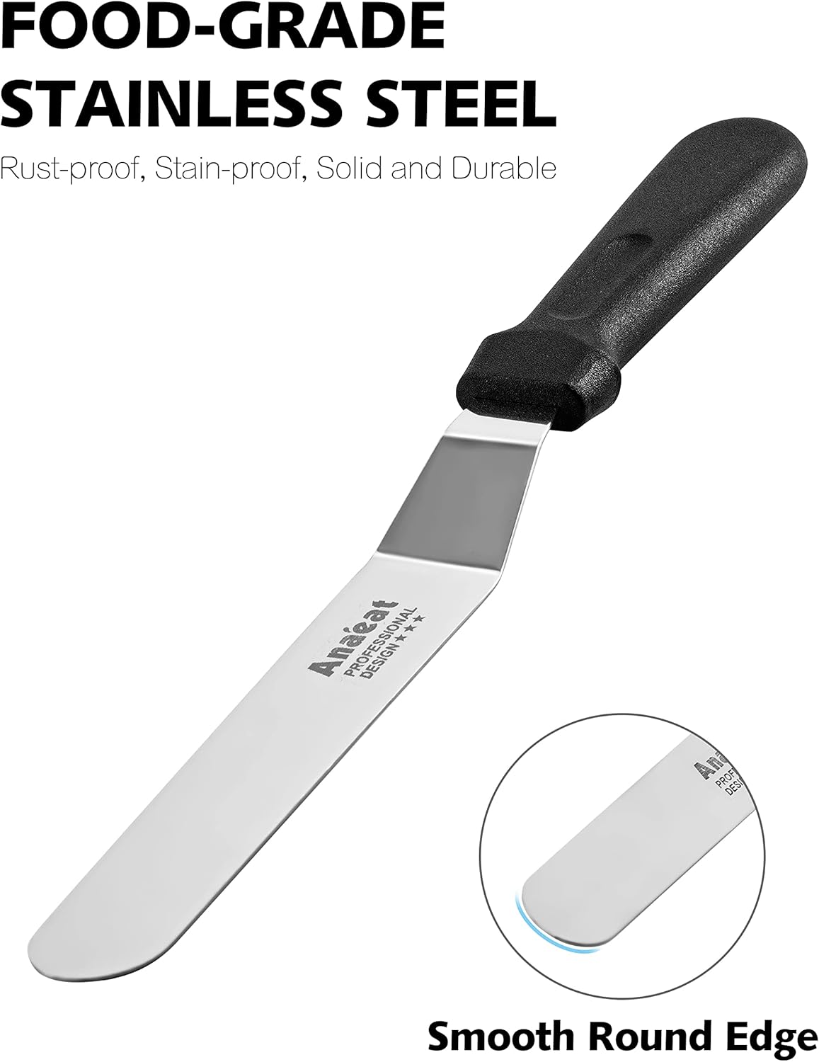 Anaeat Icing Spatulas, Set of 3 Professional Cake Angled Offset Spatula with 4", 6", 8" Stainless Steel Blades - Thickened Frosting Knife with Plastic Handle for Cake Decorating, Pastry & Baking