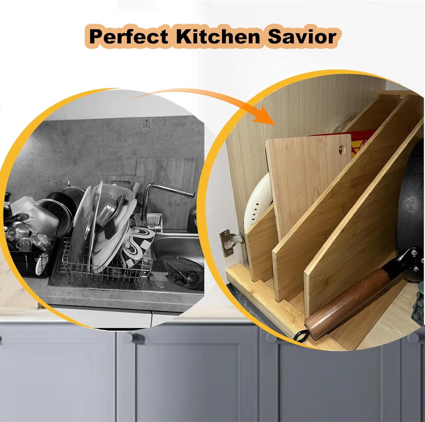 Tray Dividers for Cabinets-15"H x 22"D x 12"W,Wooden Vertical Organizer for Cookie Sheets,Pans&Lids#Kitchen Cabinet Divider with 3 Adjustable Sections,Easy Install with Installation Drawings Included