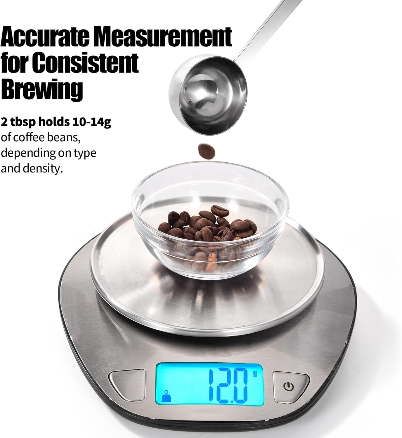 18/8 Stainless Steel Coffee Scoop, Doosu Food-Grade Metal Measuring Spoon with 6.9in Long Handle, Tablespoon Scooper for Coffee Beans, Ground Coffee, Espresso, Protein Powders, Tea, Sugar (2 Tbsp)