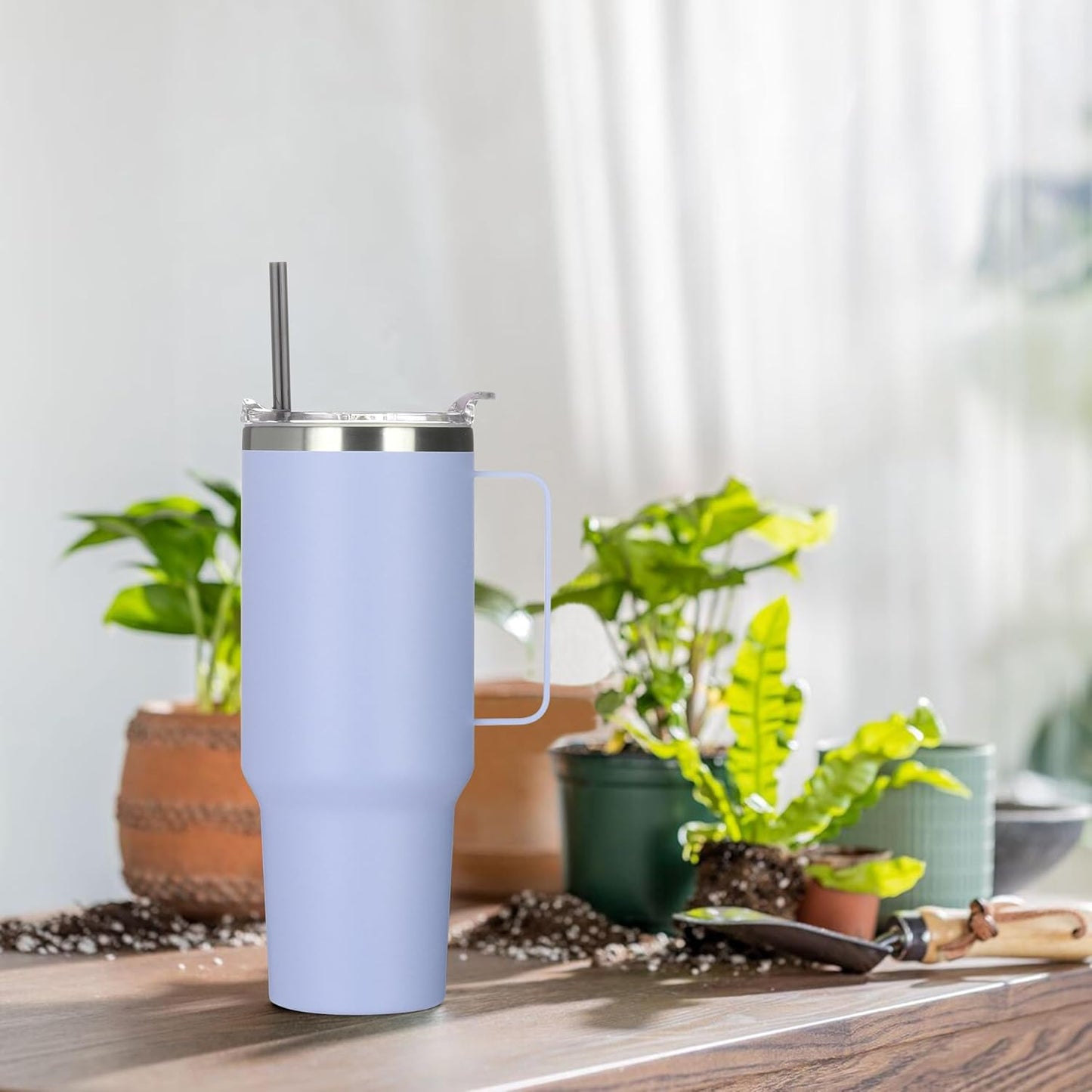 HASLE OUTFITTERS 40 oz Stainless Steel Tumbler with Handle, Vacuum Insulated Tumblers Bulk, Reusable Double Wall Travel Coffee Mug, Durable Powder Coated Water Bottle(Blue, 8)