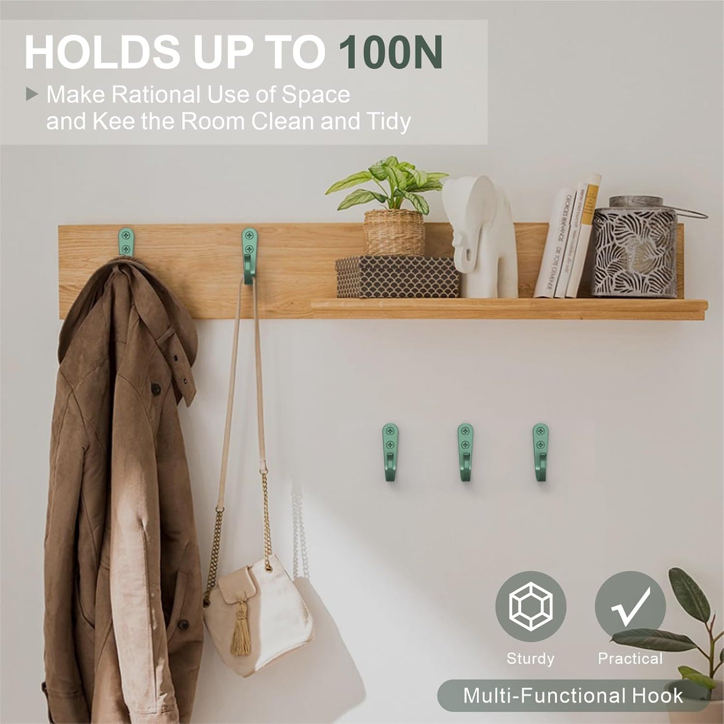 20PCS Heavy Duty Metal Wall Hooks, Coat Hooks for Hanging - with 40 Screws for Coats Towels Backpacks - Mint Green