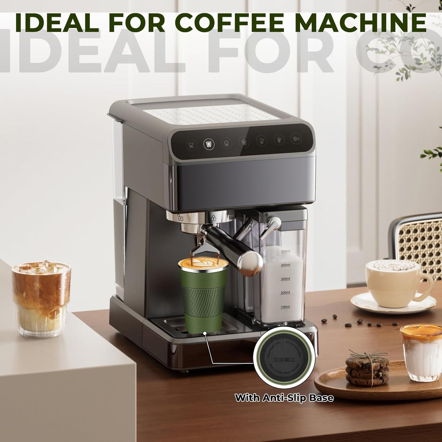 Insulated Coffee Tumbler 12 oz, Stainless Steel Coffee Mug with Lids, Travel Coffee Mug Leak Proof, Double Wall Vacuum Insulated Reusable Coffee Cup, Keep Drinks Hot and Cold, Military Green, 12 Ounce