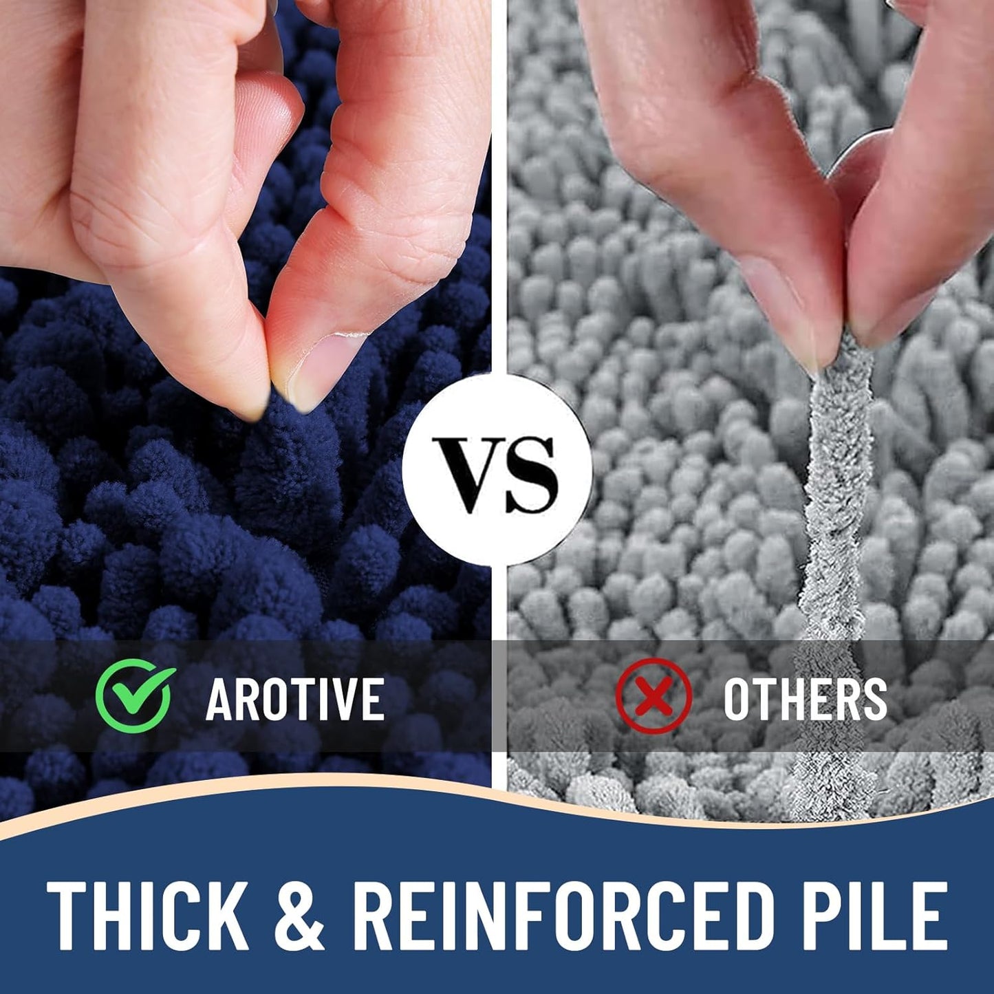 Arotive Luxury Chenille Bathroom Rug Mat, Extra Soft Thick Absorbent Shaggy Bath Rugs, Non-Slip Machine Wash Dry, Plush Bath Mats for Bathroom, Shower and Tub, 70x46, Navy