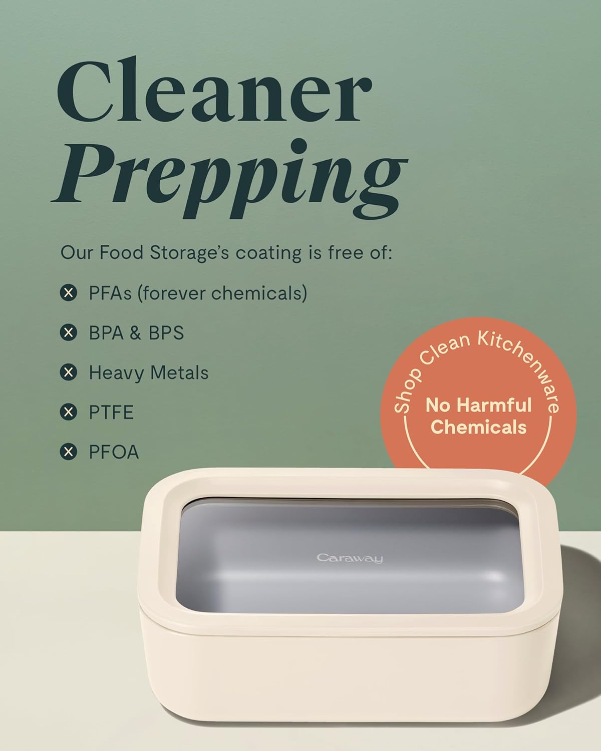 Caraway Glass Food Storage - 6.6 Cup Glass Container - Ceramic Coated Food Container - Non Toxic, Non Stick Lunch Box Container with Glass Lids - Dishwasher, Oven, & Microwave Safe - Sage