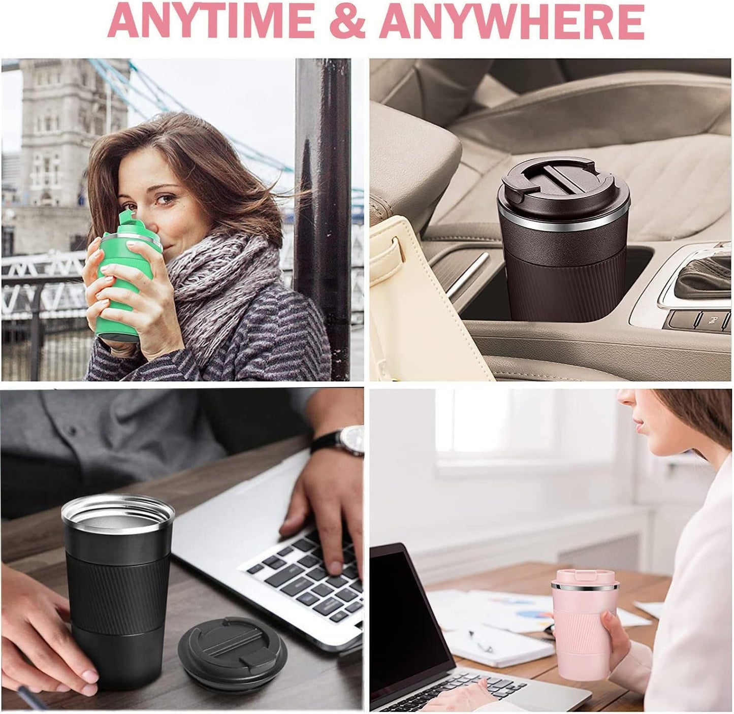 Travel Coffee Mug Spill Proof Leakproof 16 oz Insulated Coffee Mug with Screw Lid, Stainless Steel Vacuum Tumbler Reusable Thermal Coffee Cup to go for Hot and Cold Drinks -510ml,Pink