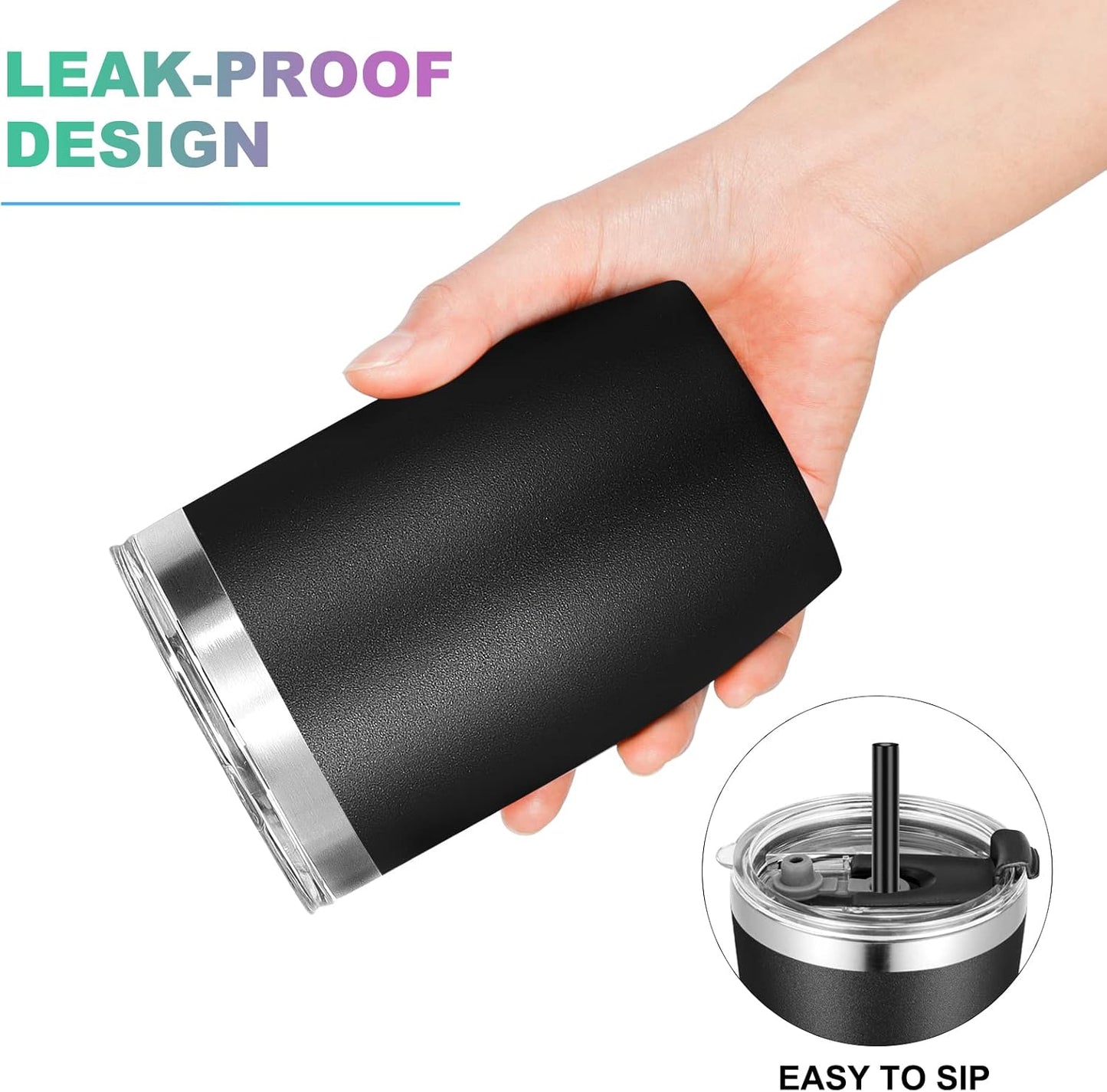 VEGOND Stainless Steel 12 oz Tumblers bulk Vacuum Insulated Double Wall Travel Tumbler with Lid and Straw Reusable Tumbler,Black 12 pack