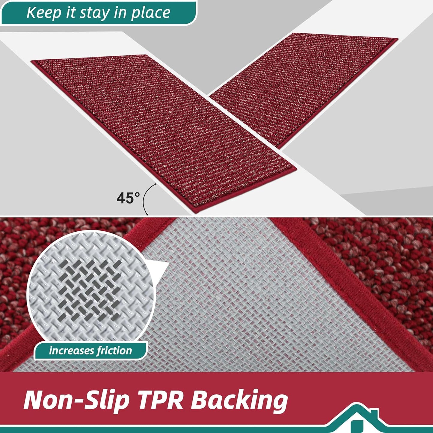 BEQHAUSE Dirt Trapper Door Mat 32" x 48", Non-Slip Washable Doormats Entrance Mat, Dirt Resistant and Absorbent Welcome Mat, Low Profile Floor Mats for Front Back Door and Entryway, Red