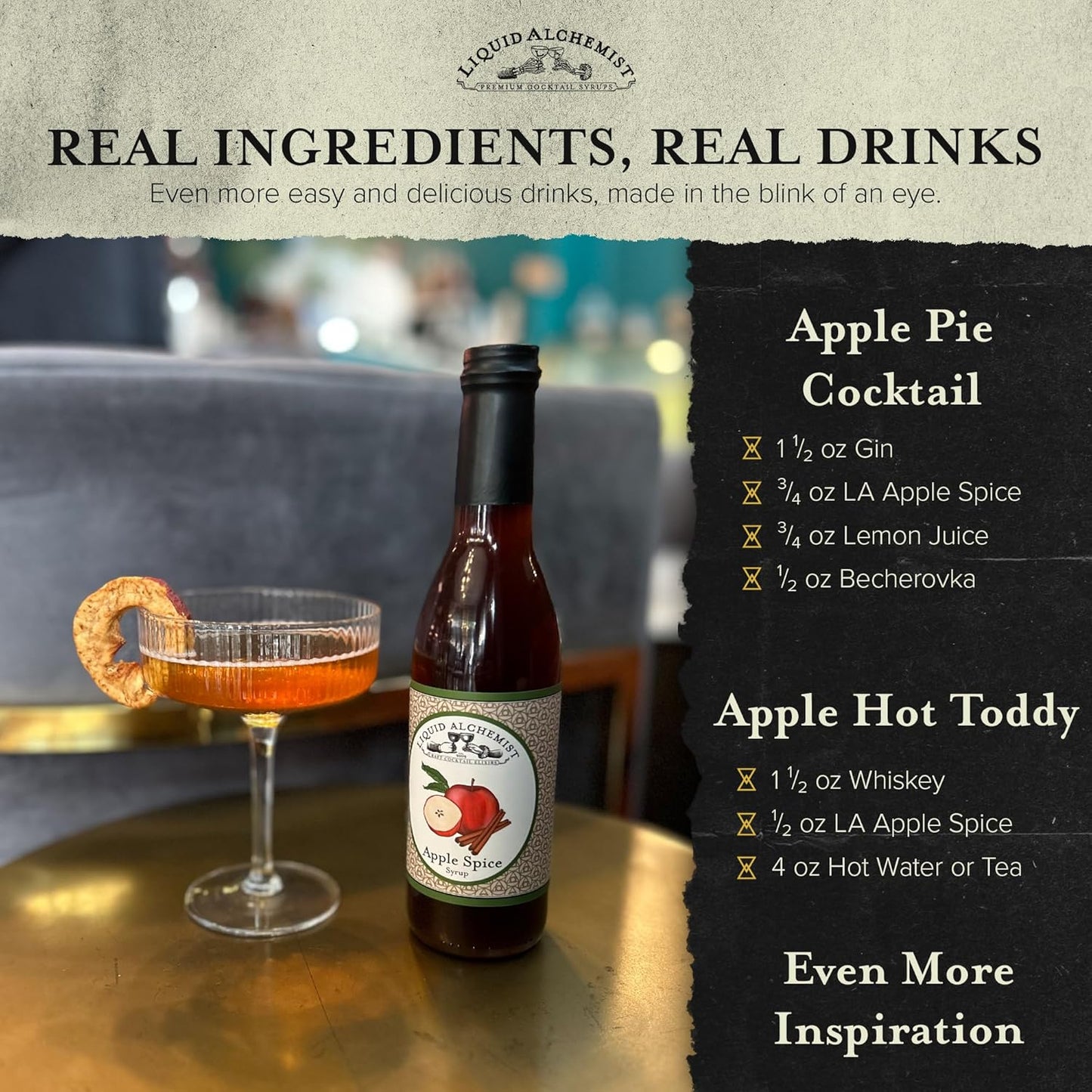 Liquid Alchemist Apple Spice Syrup for Cocktails - Real Ingredients Make our Apple Syrup for Drinks Perfect for a Fall Themed Old Fashioned Mix (25 oz)