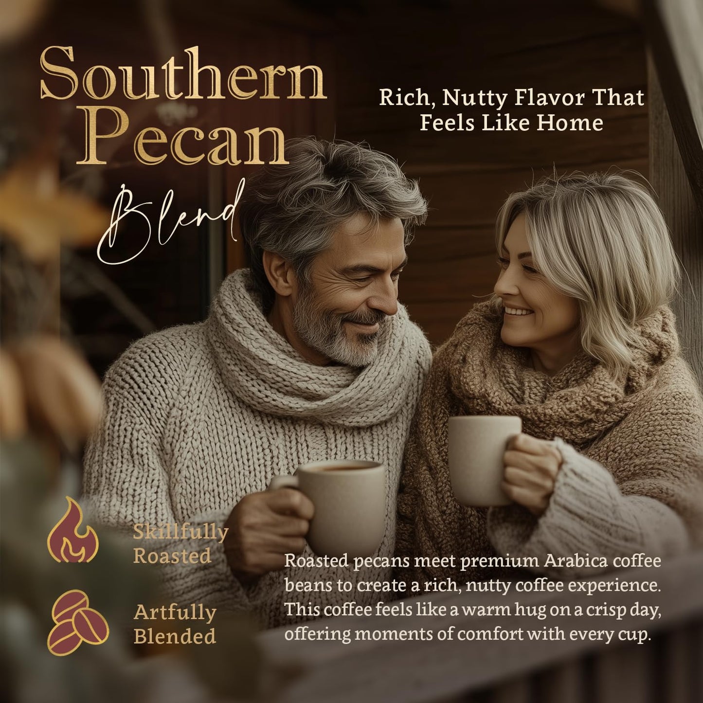 Southern Pecan Flavored Whole Bean Coffee – Organic, Medium Roast, 100% Arabica, Single Origin – Naturally Flavored – by Coffea Flavor
