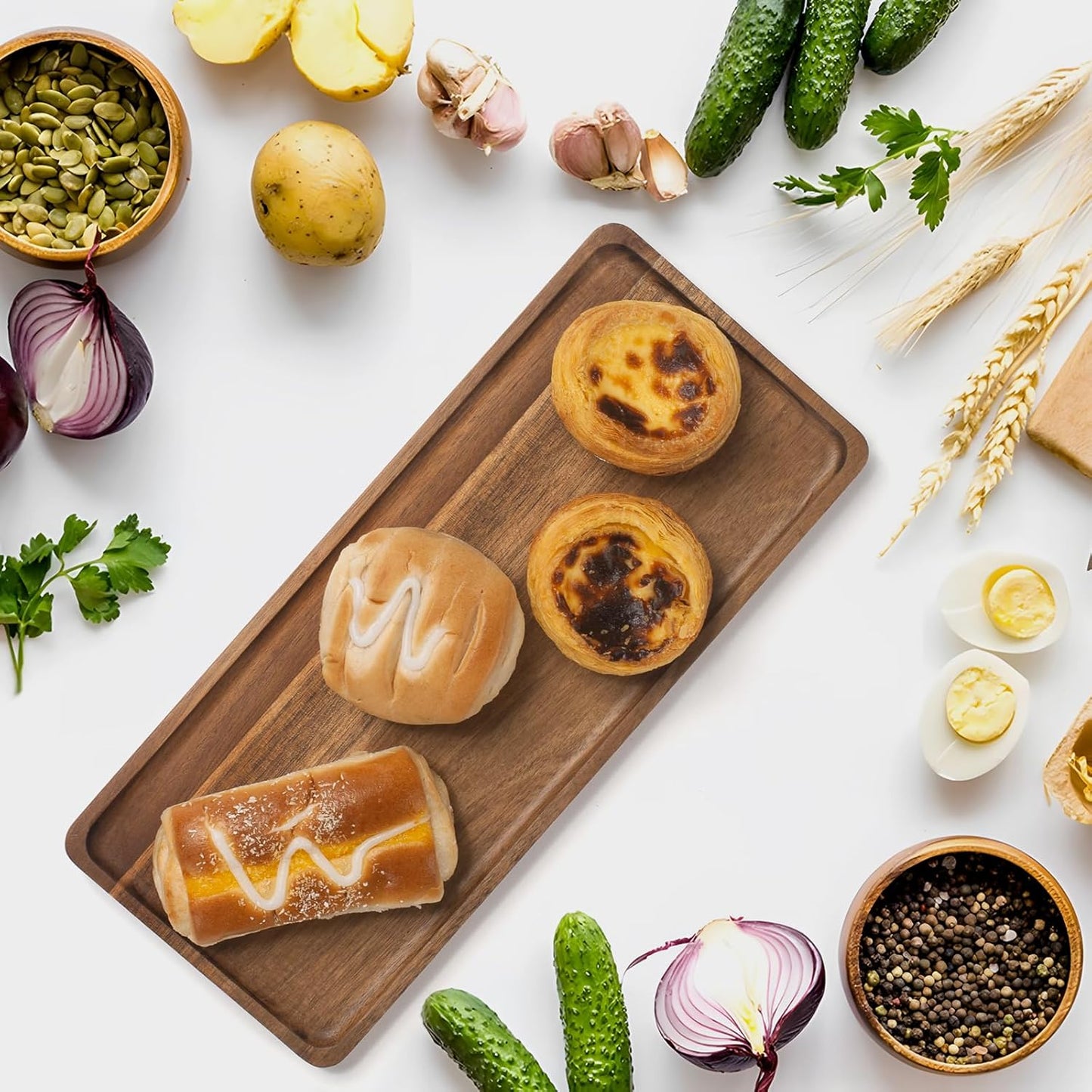 Bathroom Vanity Tray, Bathroom Tray for Counter, Toilet Tank Tray, Wood Bathroom Tray for Organizing and Home Decor (13.8 x 6 x 0.8 inch)