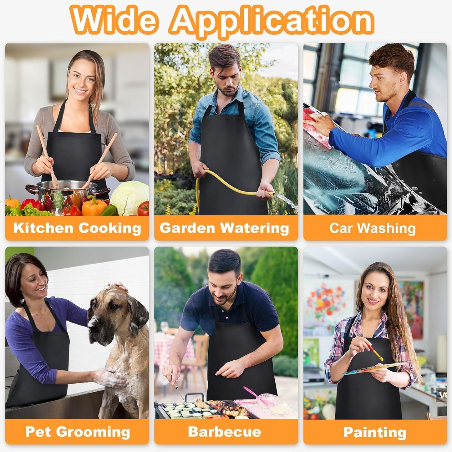 Gotega 6 Pack Waterproof Rubber Vinyl Apron 40 Inch Chef Aprons for Men Heavy Duty Chemical Work Apron Extra Long Grilling Aprons with Adjustable Bib Apron for Dishwashing Lab Butcher Black