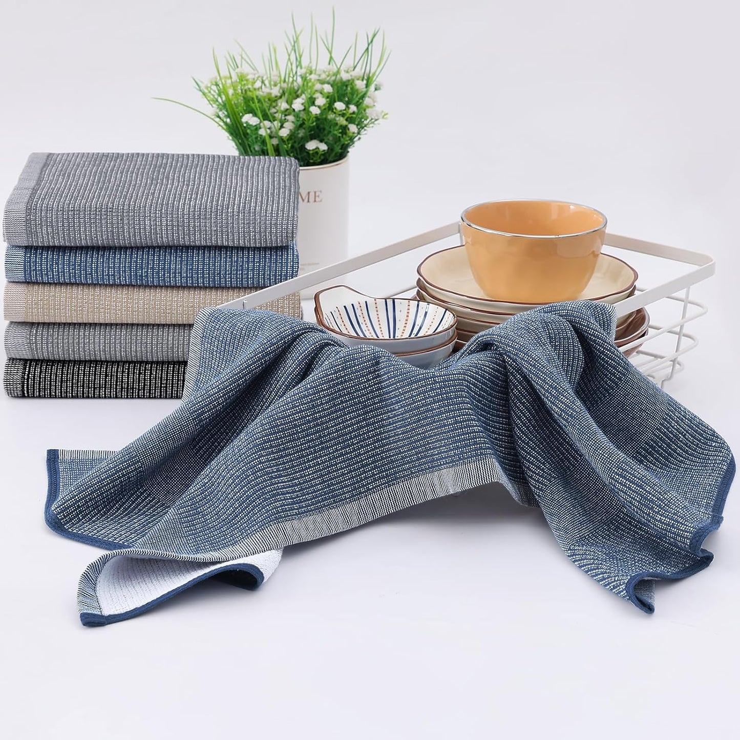 Homaxy Premium Kitchen Towels(18”x 28”, 8 Pack), Large Cotton Kitchen Hand Towels, Flat and Terry Dish Towels, 380 GSM Highly Absorbent Tea Towel Set with Hanging Loop, Mixed Color