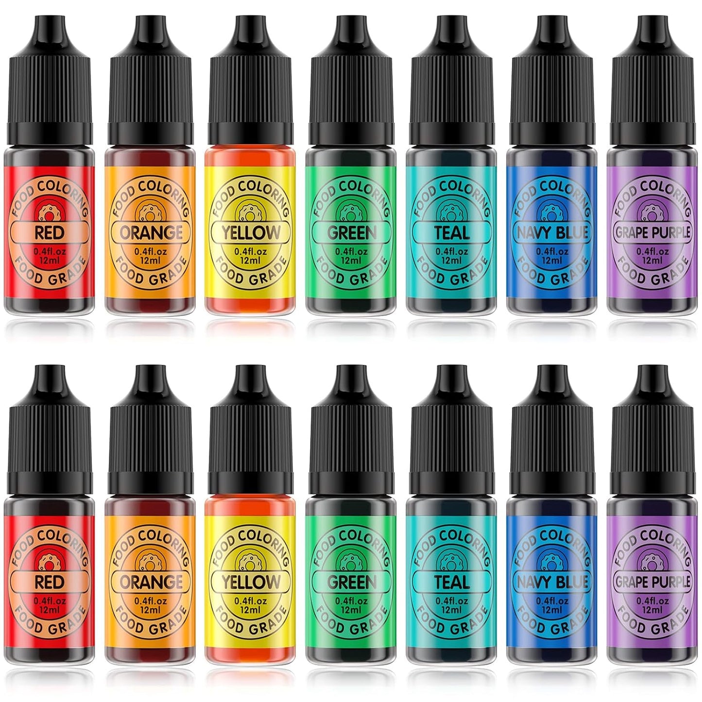 Food Coloring Set for Cake Decorating Rainbow Edible Food Dye for Baking Royal Icing Cookie Supplies Gluten Free 14x12ml Food Grade Liquid Food Color Kit, 0.4 Fl. Oz/Bottles