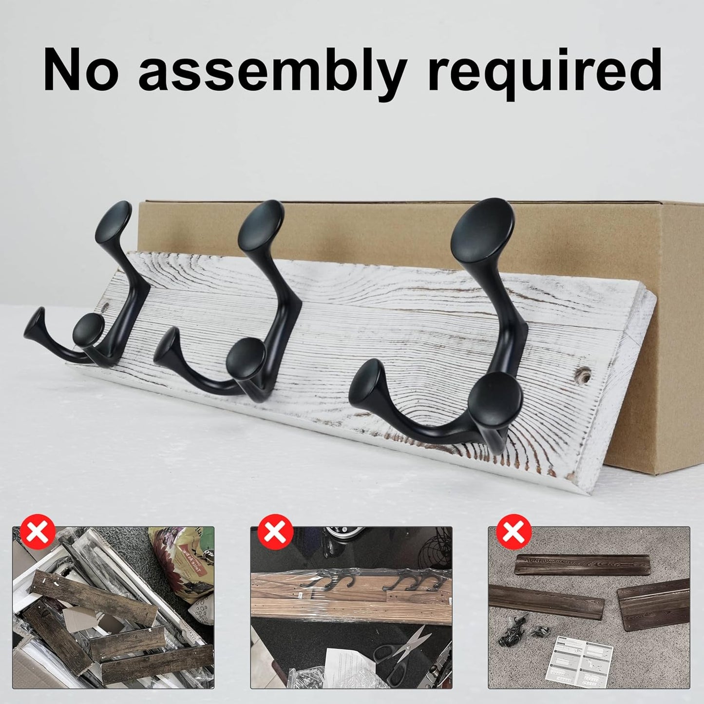 SKOLOO 17-Inch Wood Coat Rack Wall Mount with 3 Triple Hooks - Ideal for Family Entrances, Classrooms, and Pet Supplies Storage - Perfect Coat Hooks for Wall,Distressed White Wash