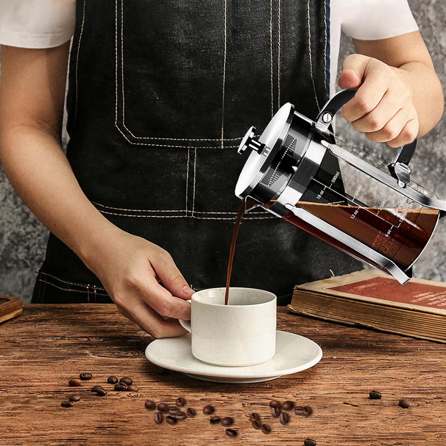 French Press Coffee Maker 304 Stainless Steel Coffee Press,with 4 Filters System, Heat Resistant Thickness Borosilicate French Press Glass, BPA-Free Brewed Tea Pot Coffee Plunger(Copper 12oz)