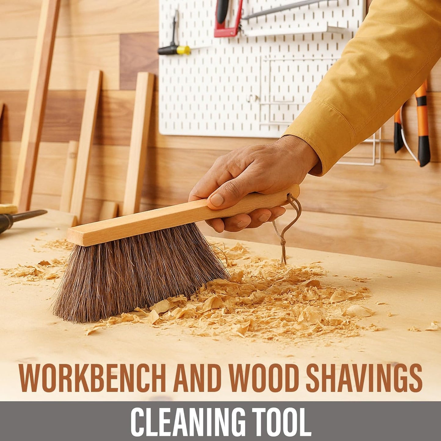 Takavu Multi-Purpose Counter Brush with Solid Wood Handle, Natural Horsehair Bristles for Gentle Dusting of Furniture, Drafting, Patio, Fireplace Cleaning, Shop Brush, Woodworking Tool & Accessories