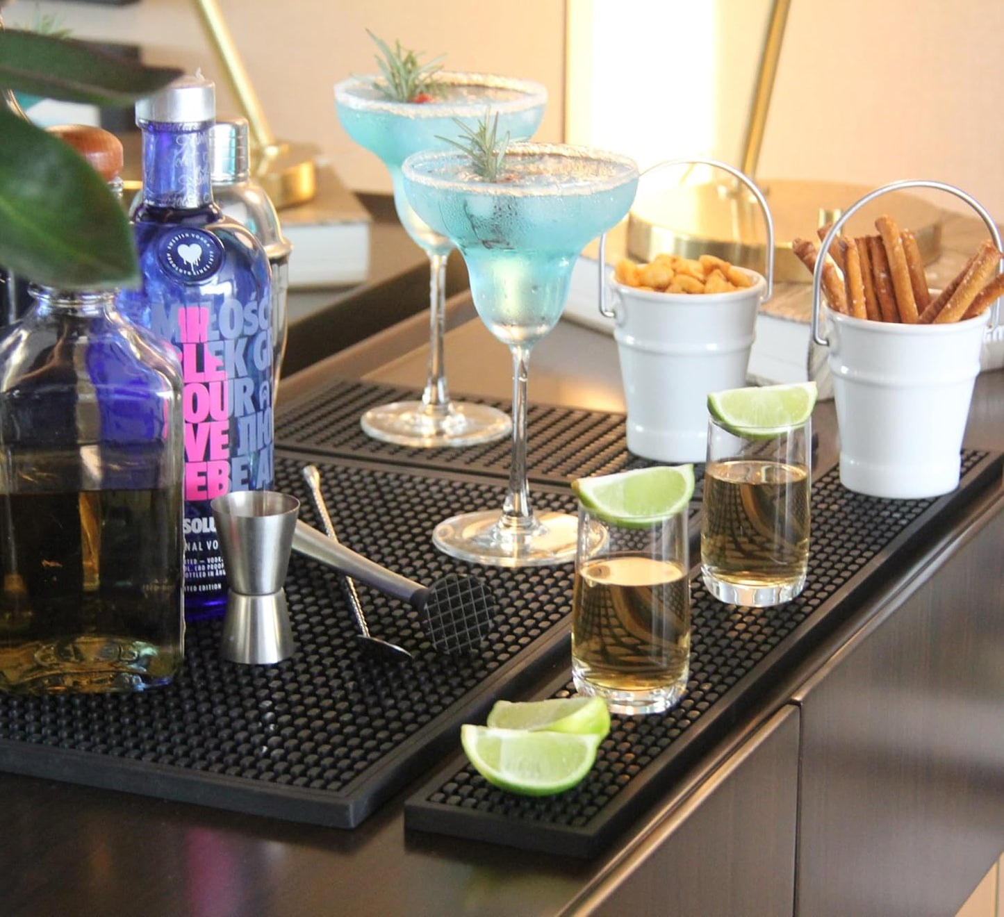 Bar Rail Mat 24x3. Non-Slip Serving Rubber Bar Mats for Countertop. 0.4" Thick Large Bar Service Spill Mat for Bartending, Restaurants, Coffees & Home Kitchen.